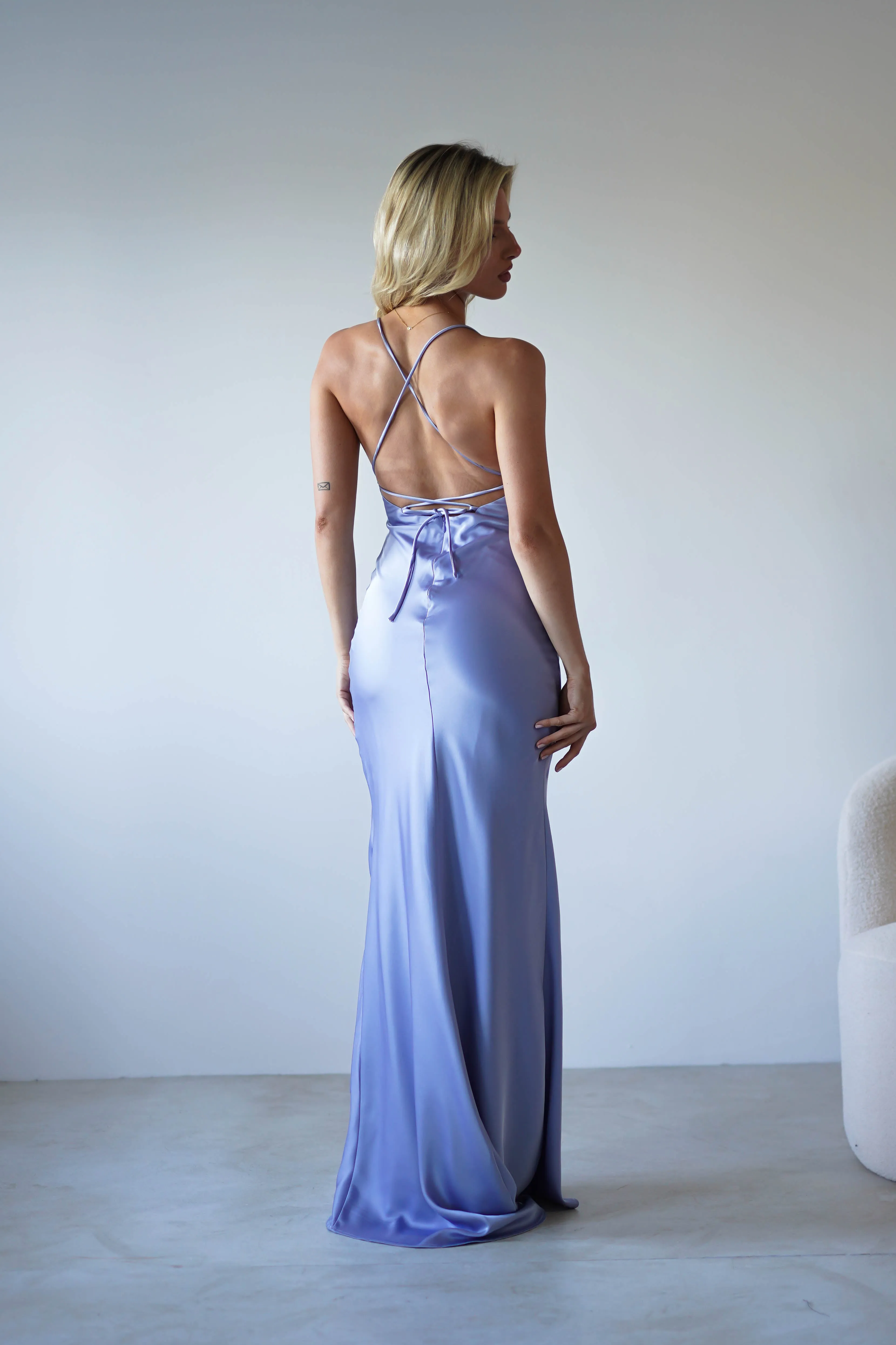Elsa Matte Satin Maxi Gown | Periwinkle Blue