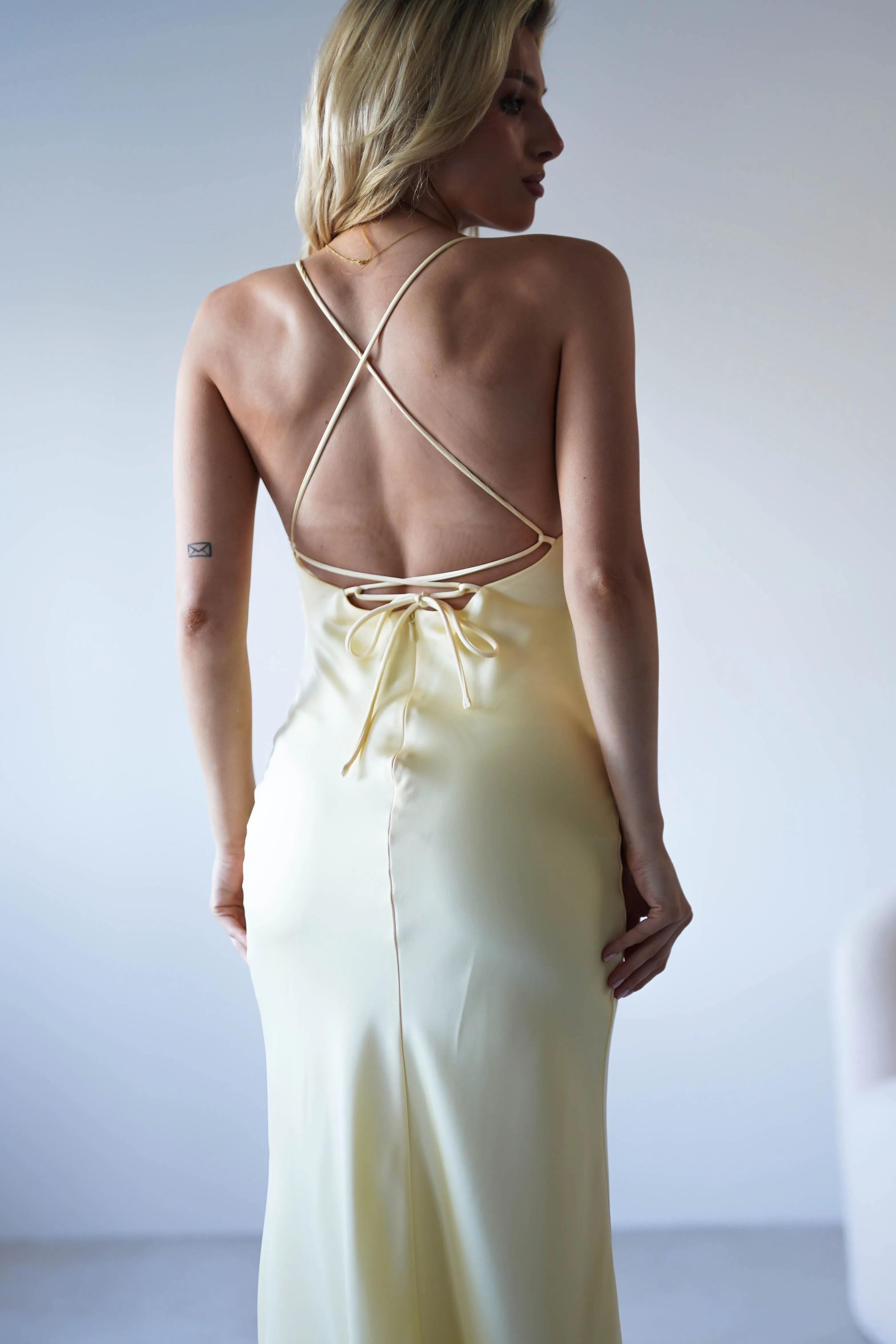 Elsa Matte Satin Maxi Gown | Yellow
