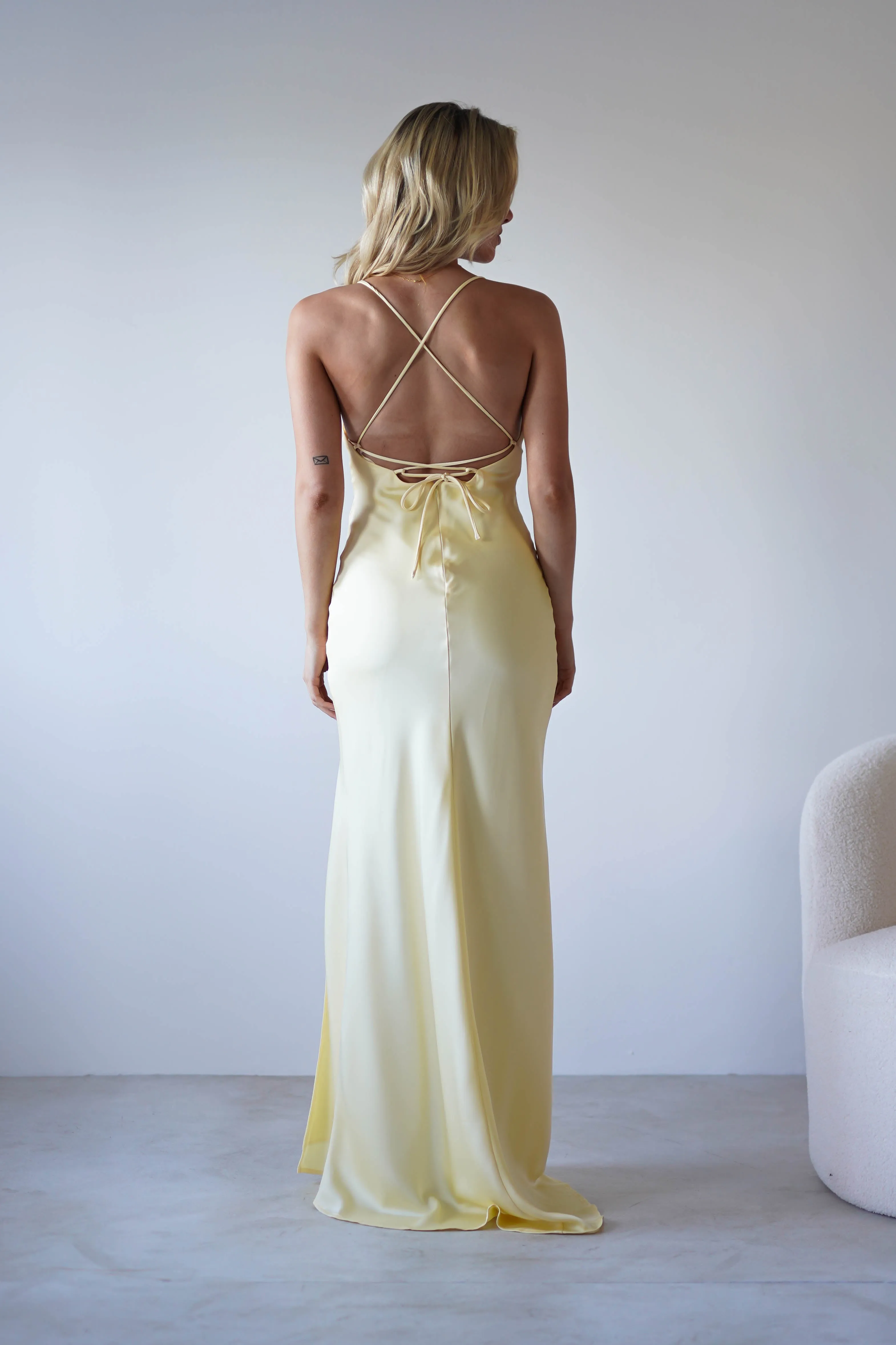 Elsa Matte Satin Maxi Gown | Yellow