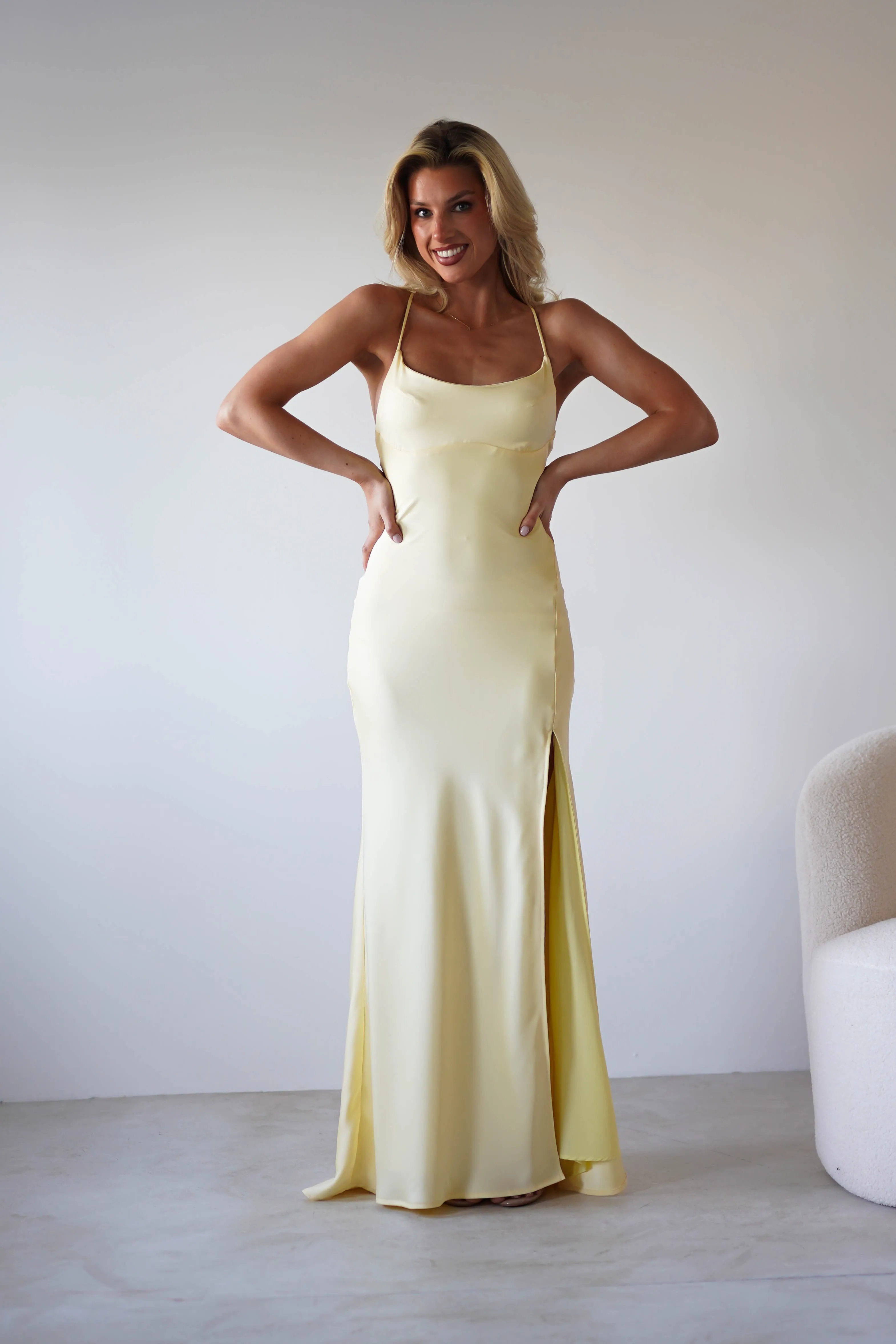 Elsa Matte Satin Maxi Gown | Yellow