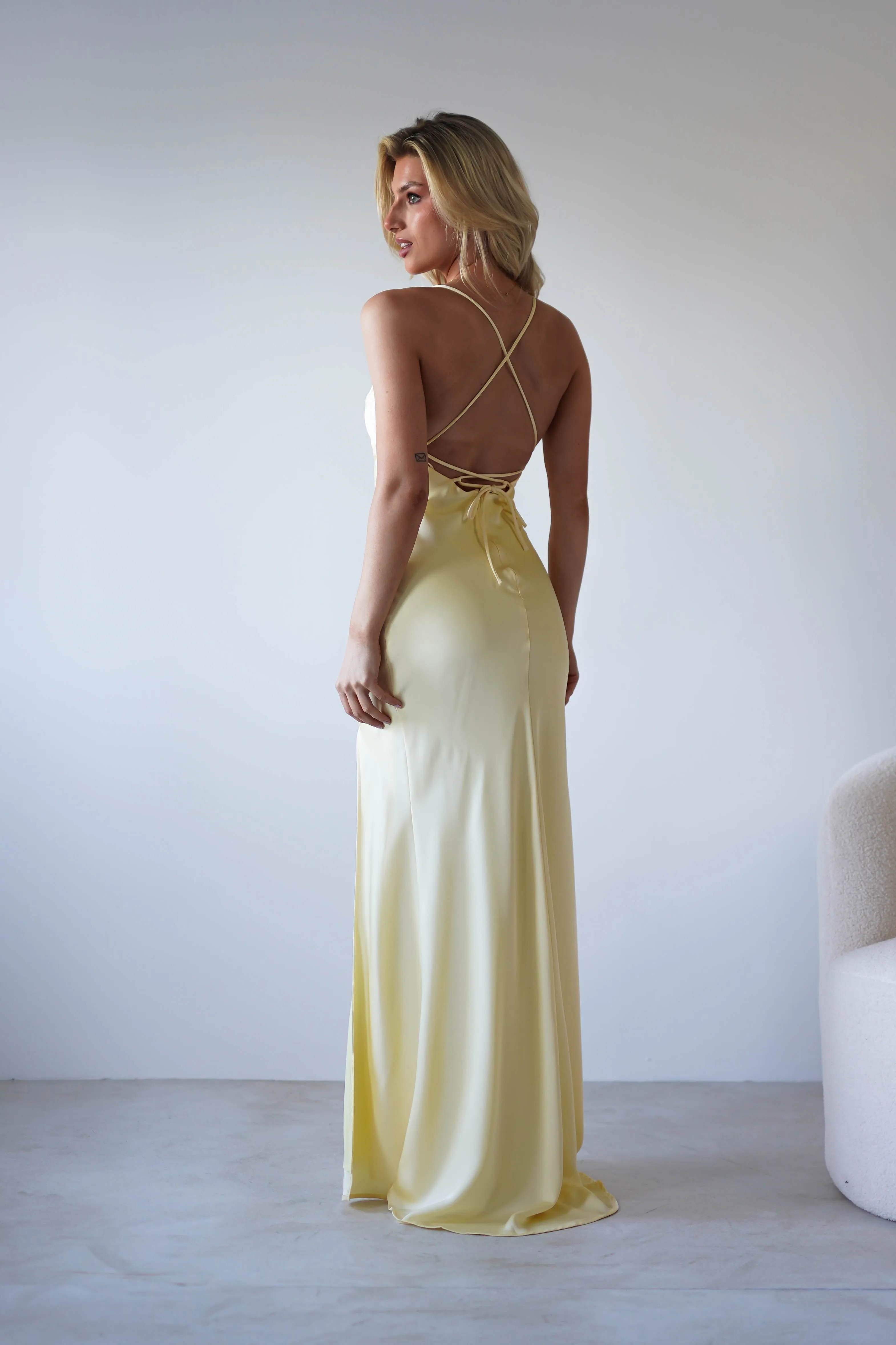 Elsa Matte Satin Maxi Gown | Yellow