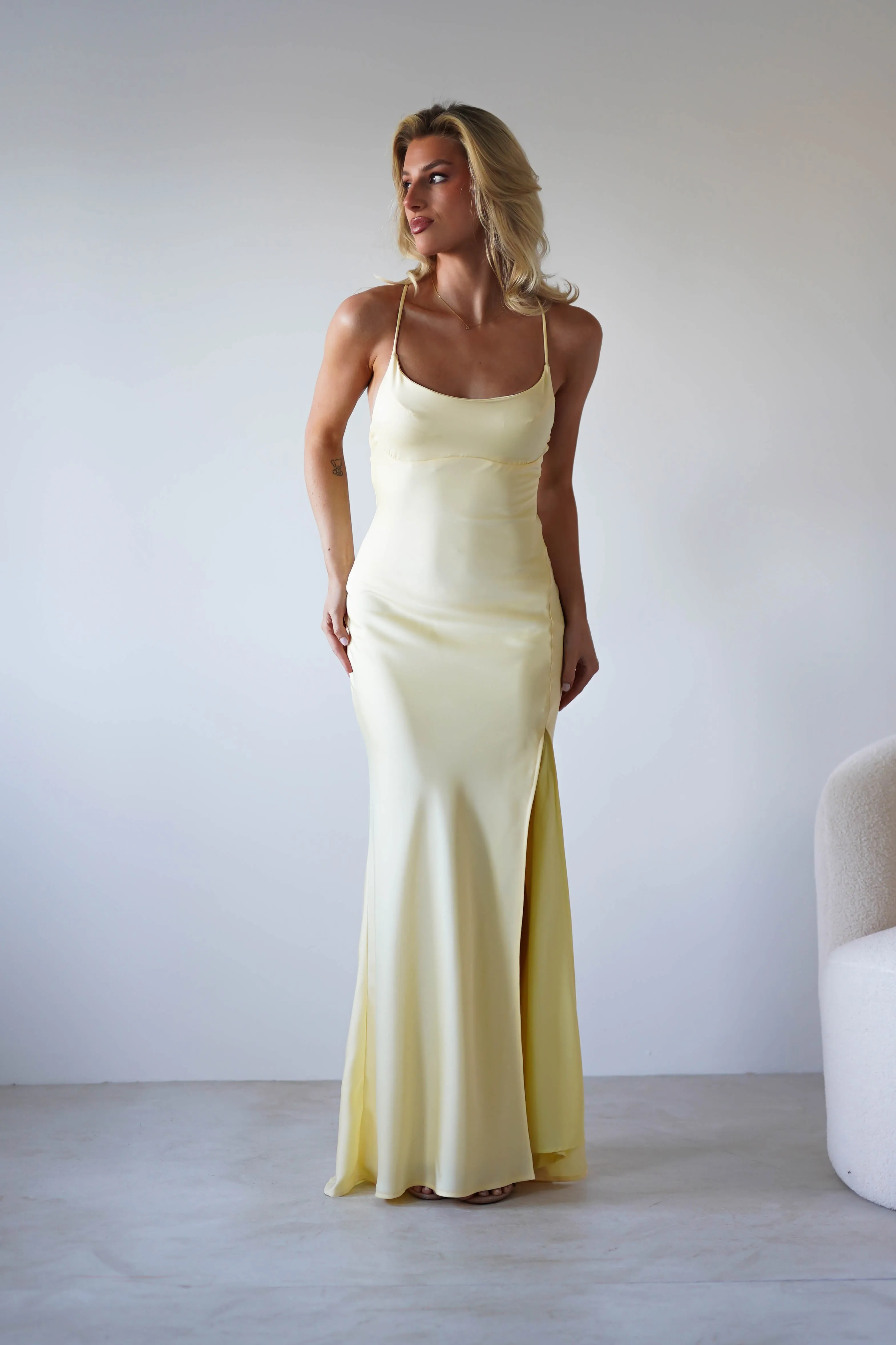 Elsa Matte Satin Maxi Gown | Yellow