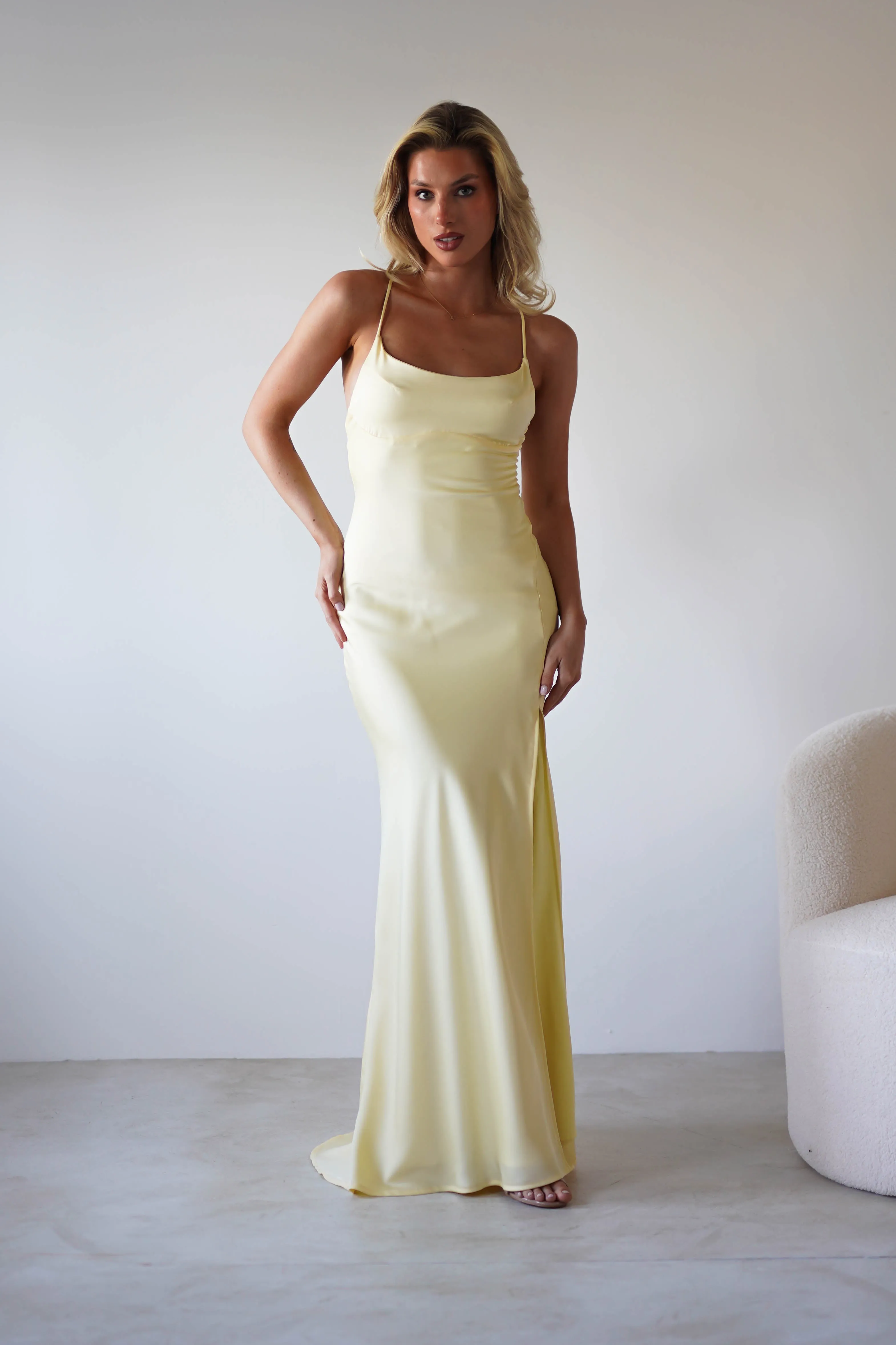 Elsa Matte Satin Maxi Gown | Yellow