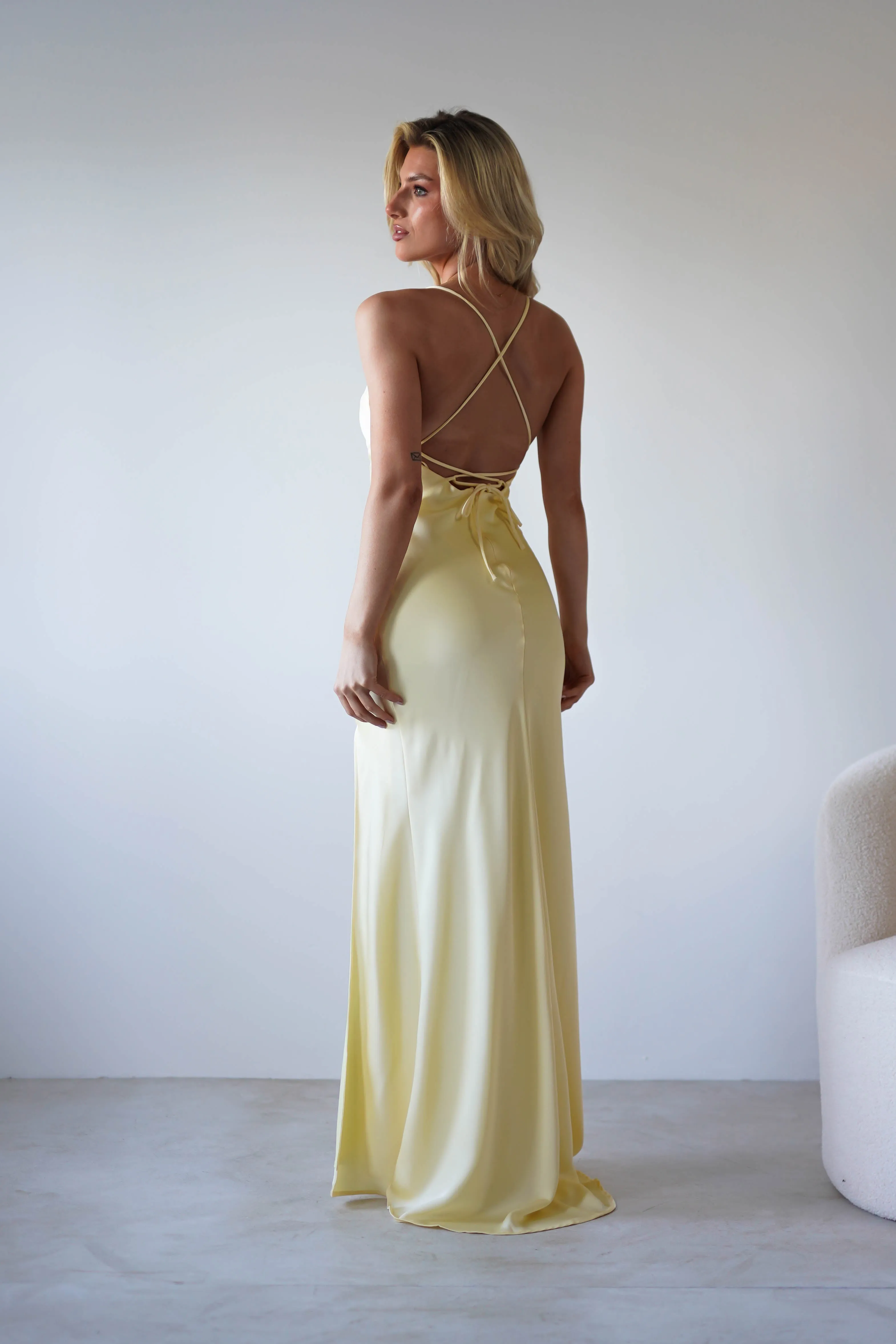 Elsa Matte Satin Maxi Gown | Yellow
