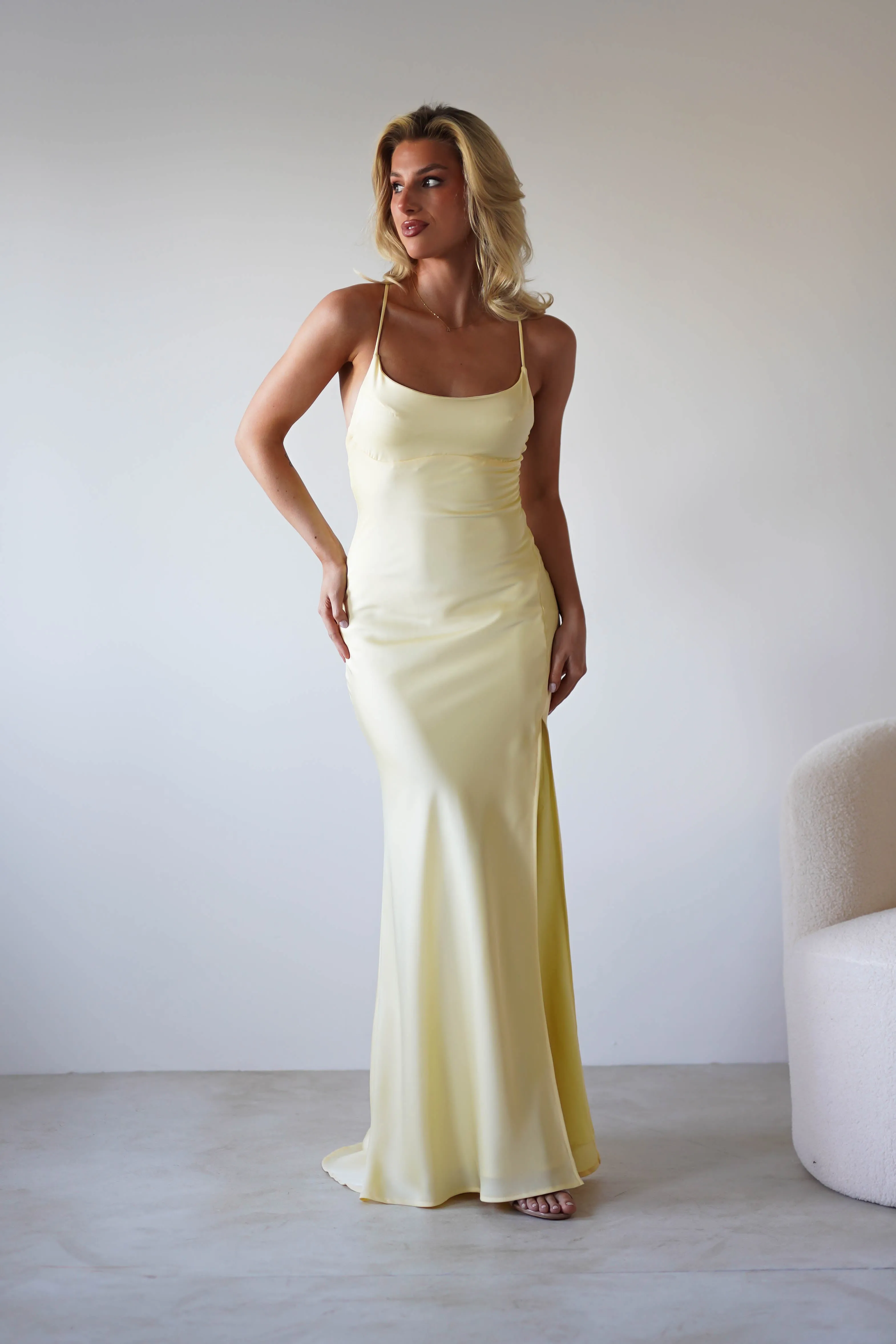 Elsa Matte Satin Maxi Gown | Yellow