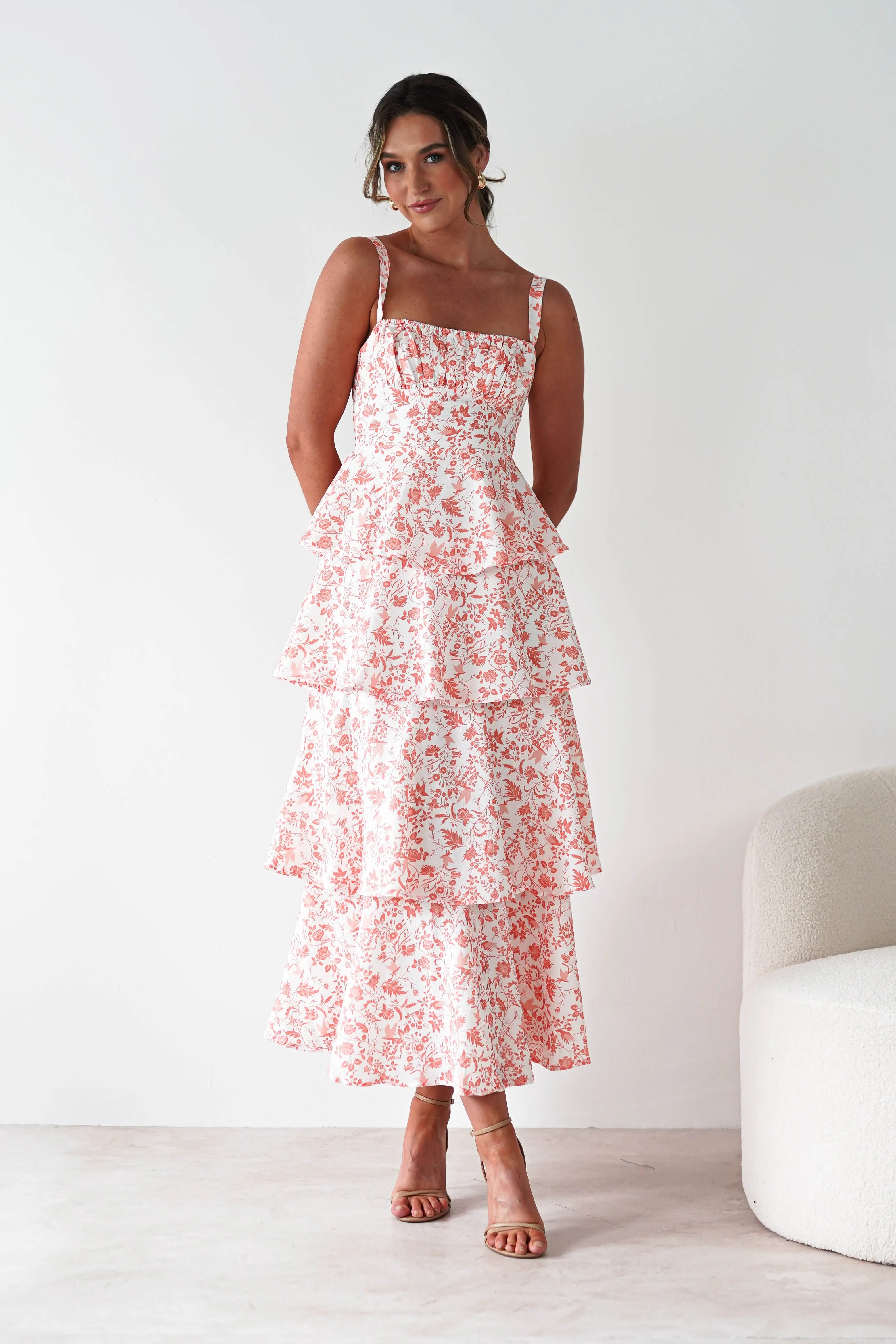 Emily Floral Ruffle Maxi Dress | Orange Print