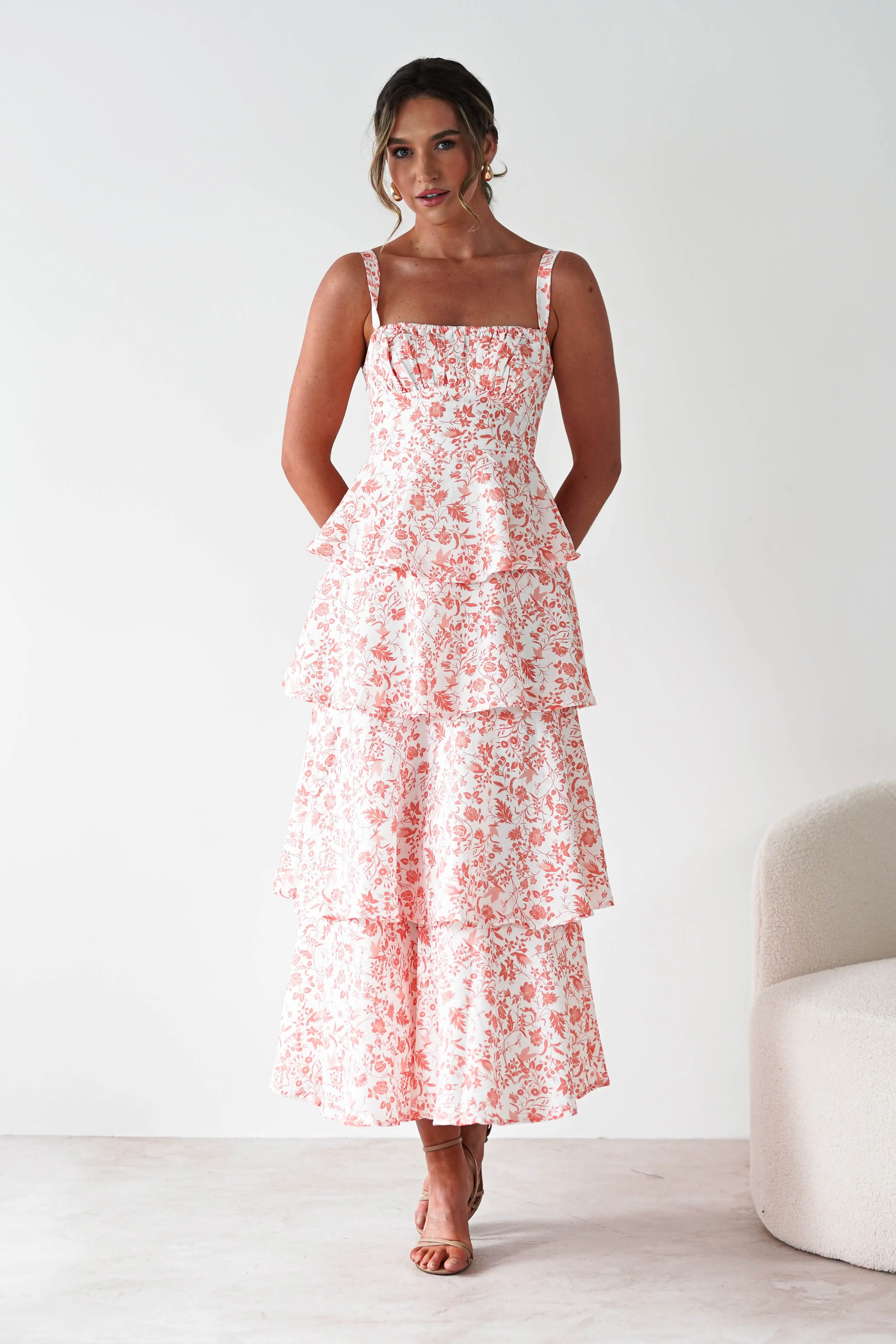 Emily Floral Ruffle Maxi Dress | Orange Print