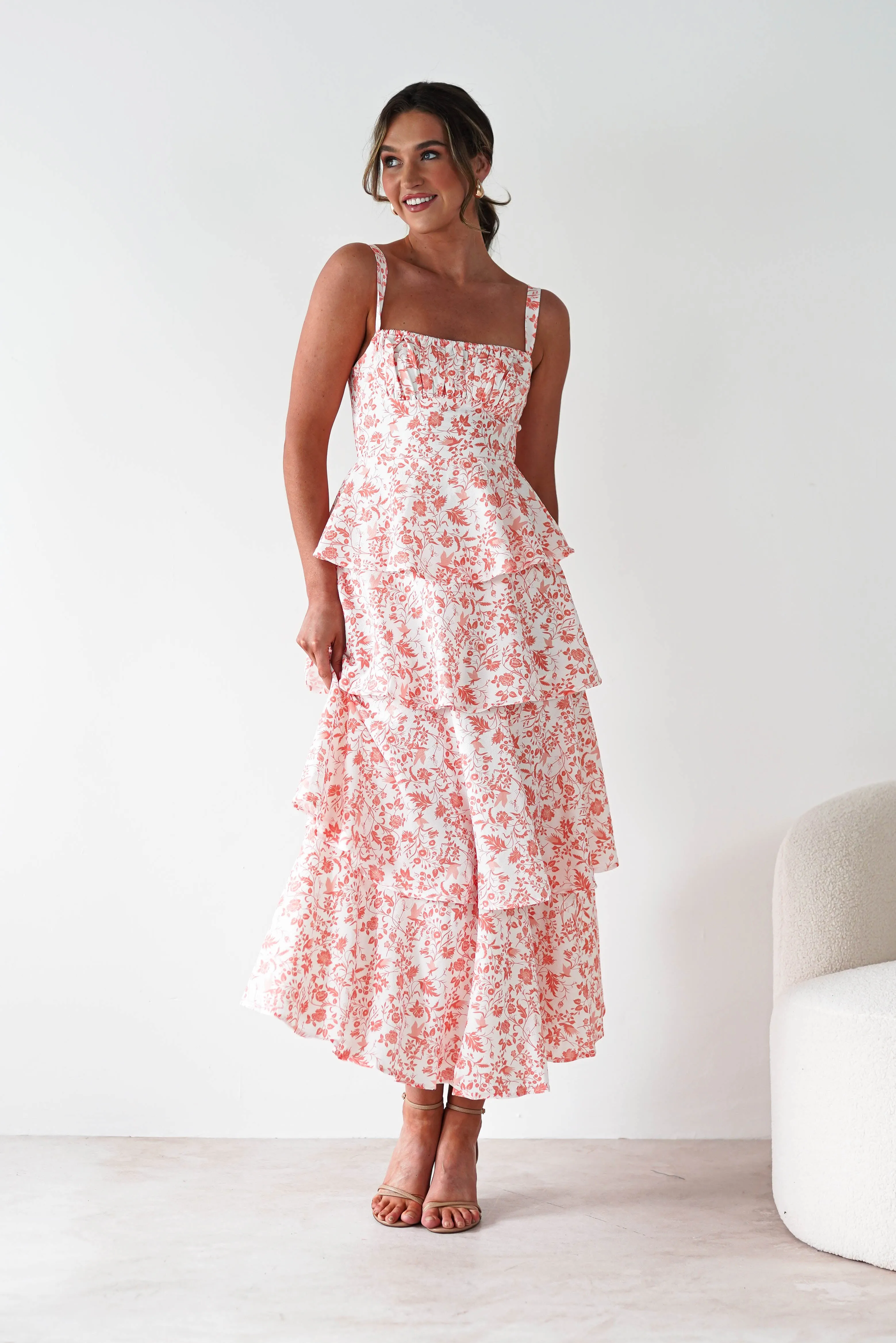 Emily Floral Ruffle Maxi Dress | Orange Print