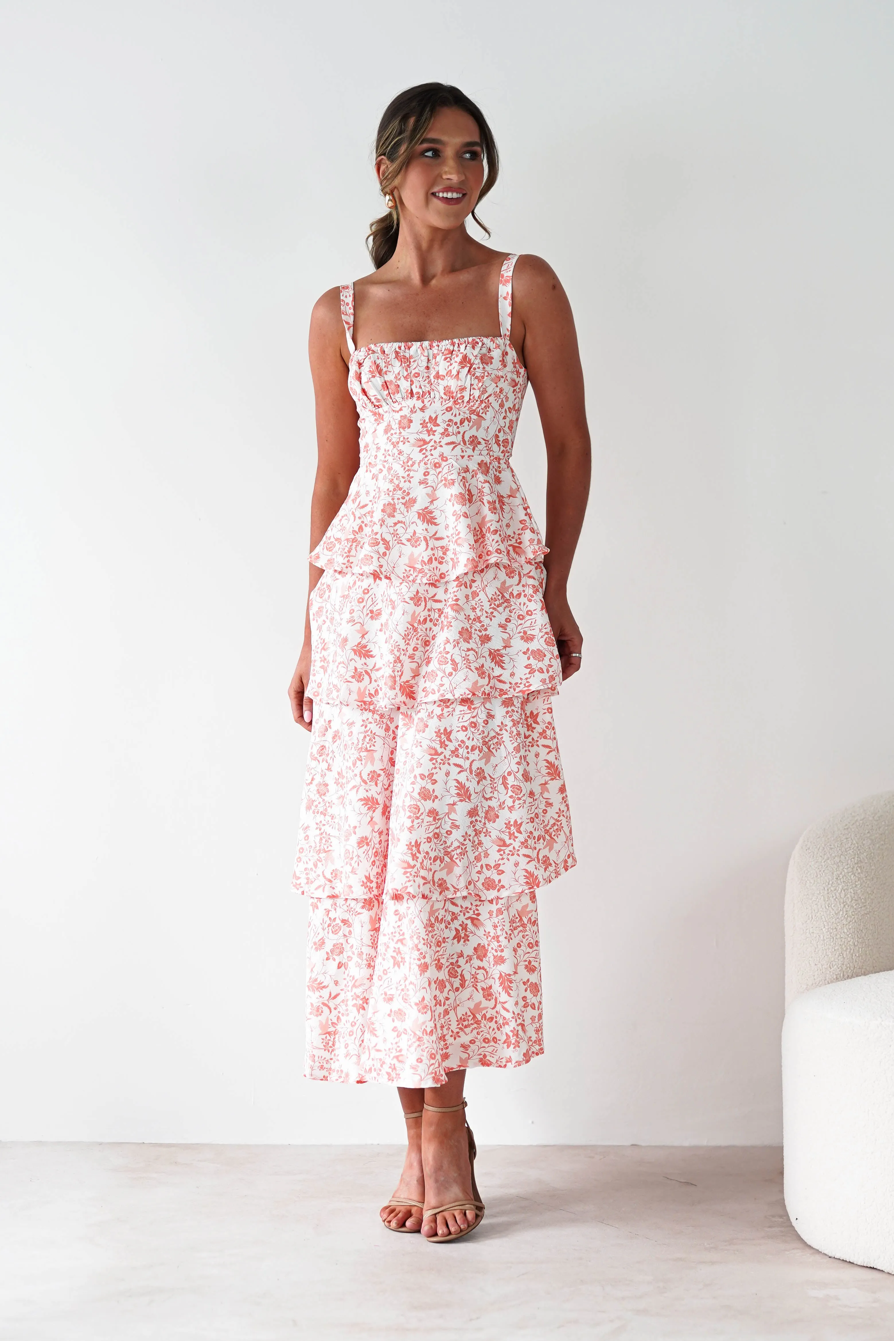 Emily Floral Ruffle Maxi Dress | Orange Print