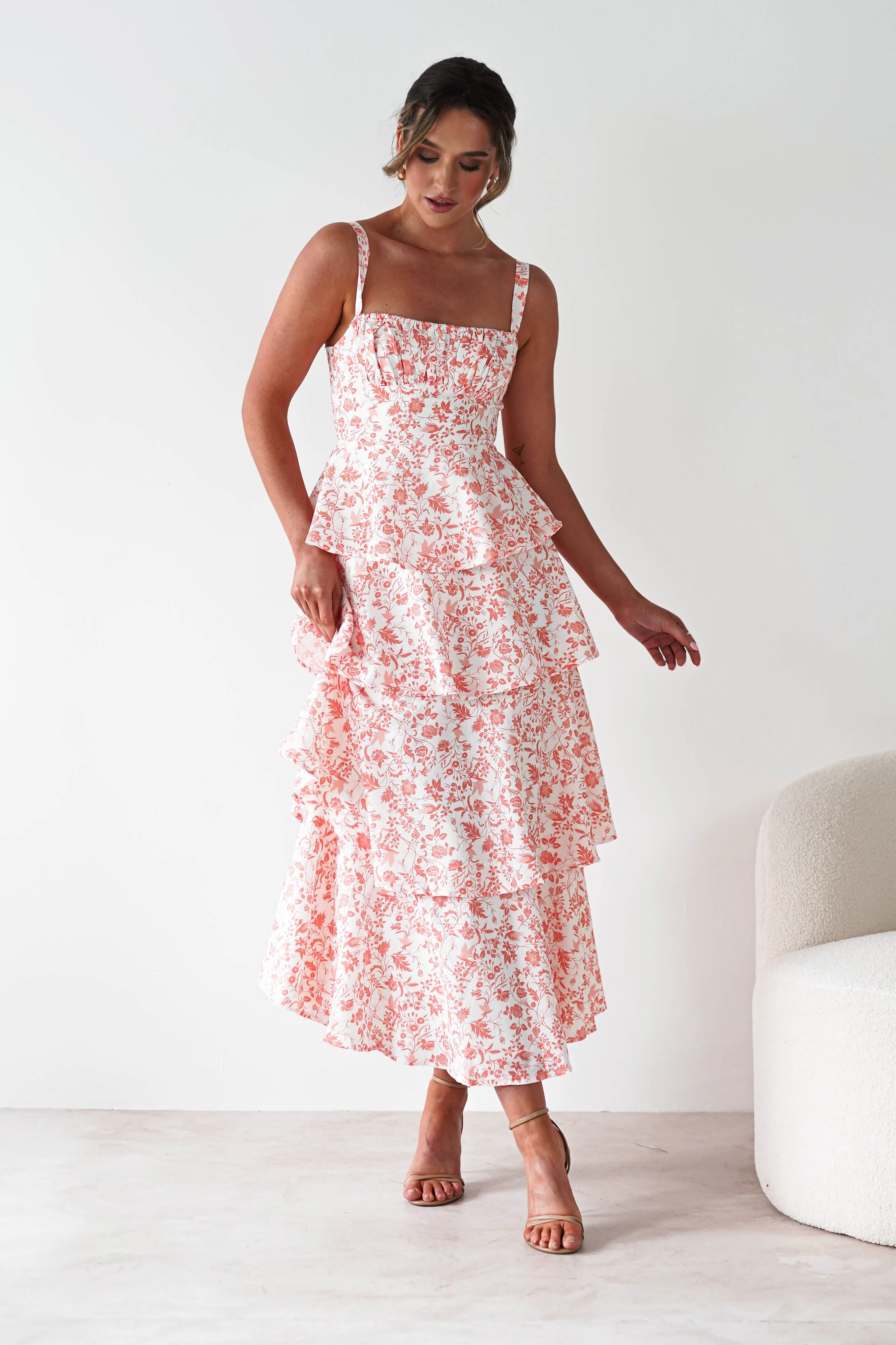 Emily Floral Ruffle Maxi Dress | Orange Print