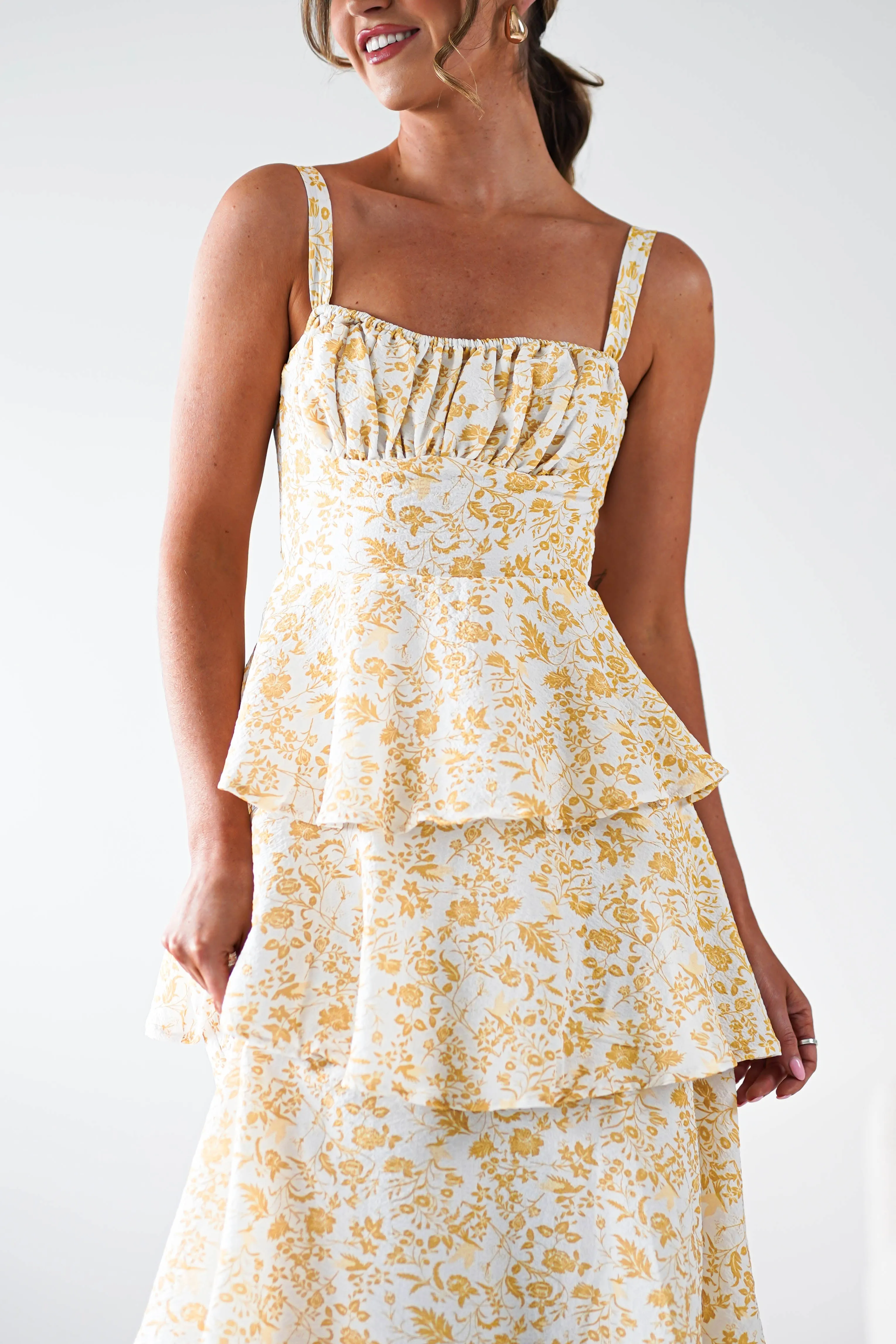 Emily Floral Ruffle Maxi Dress | Yellow Print