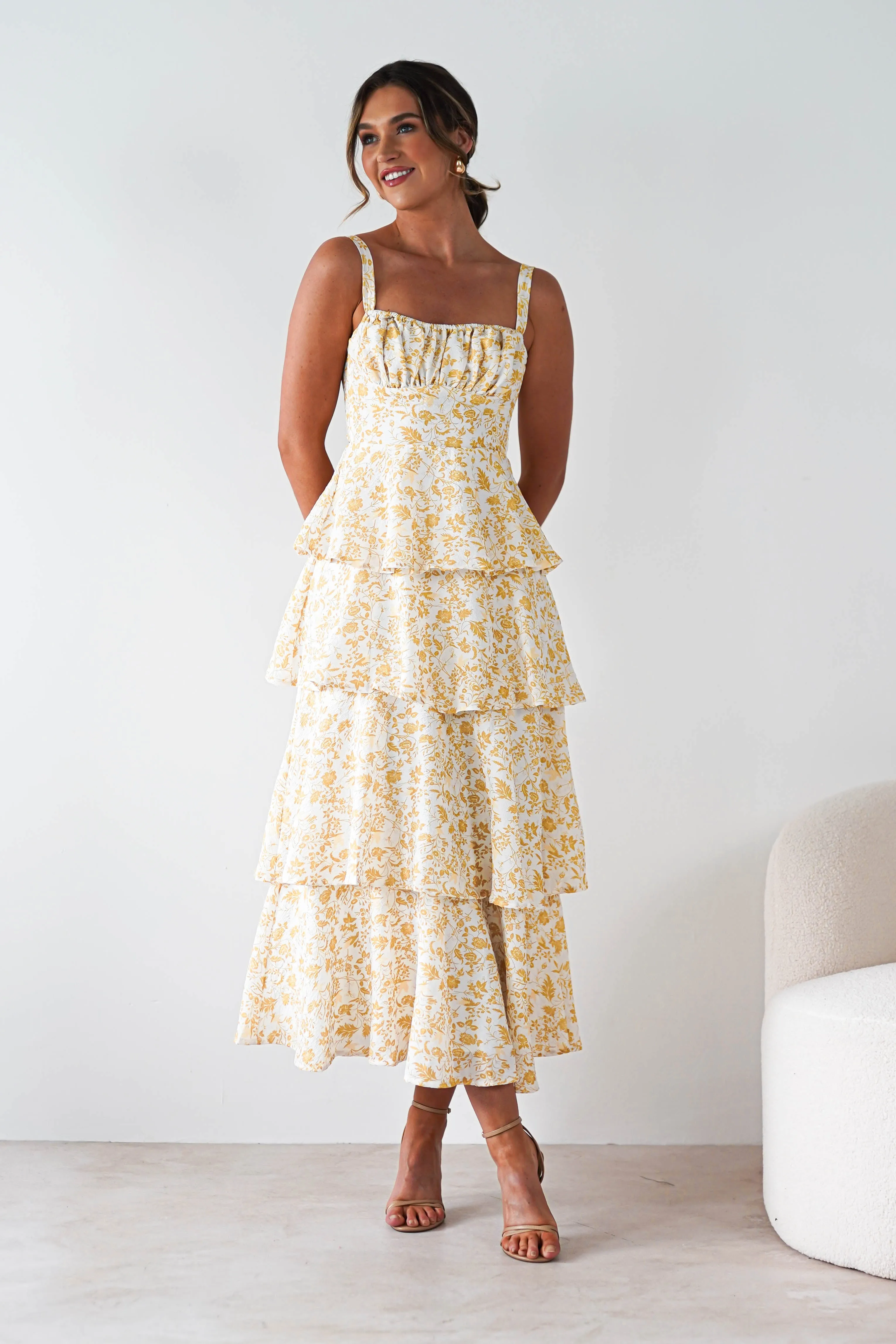 Emily Floral Ruffle Maxi Dress | Yellow Print