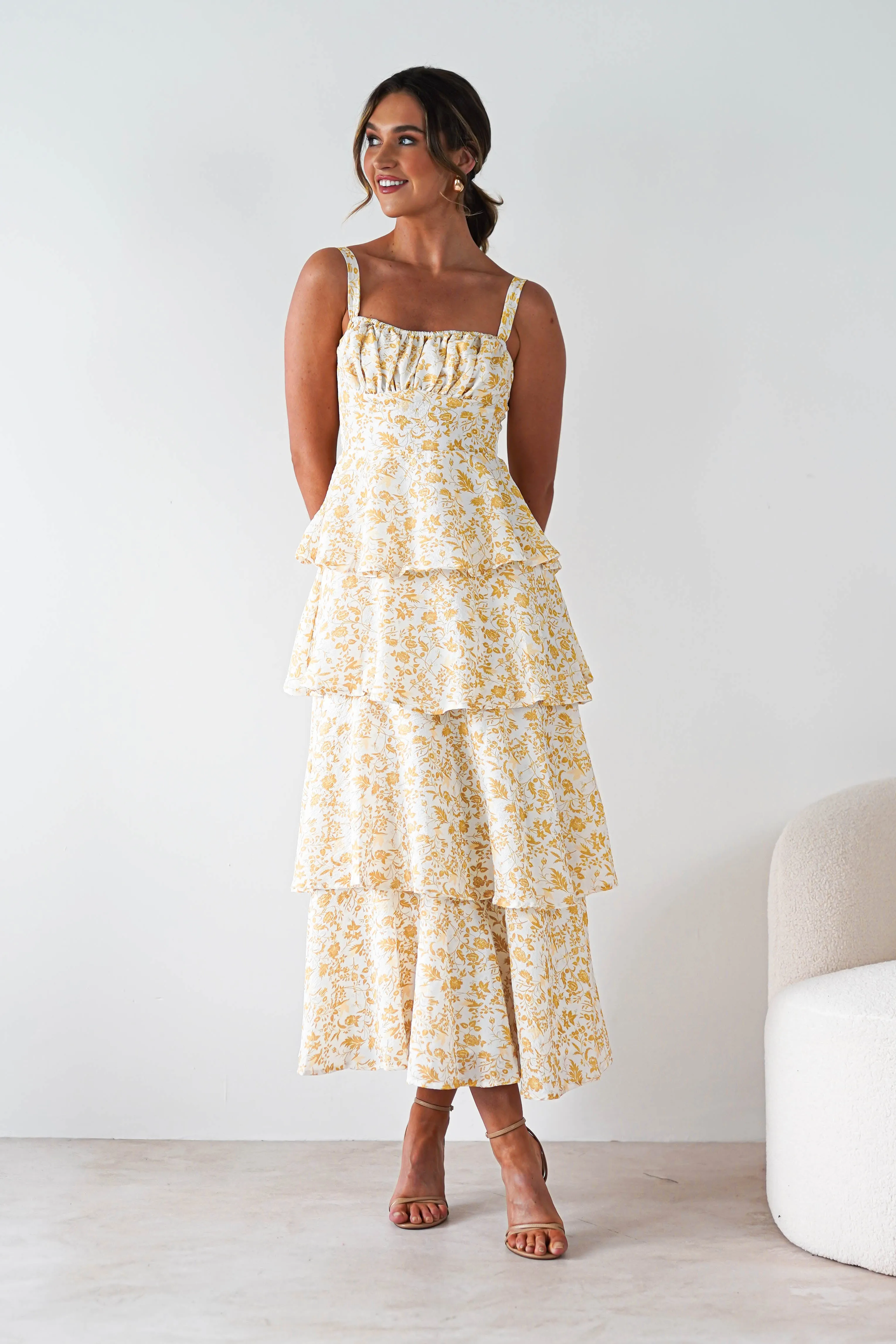 Emily Floral Ruffle Maxi Dress | Yellow Print