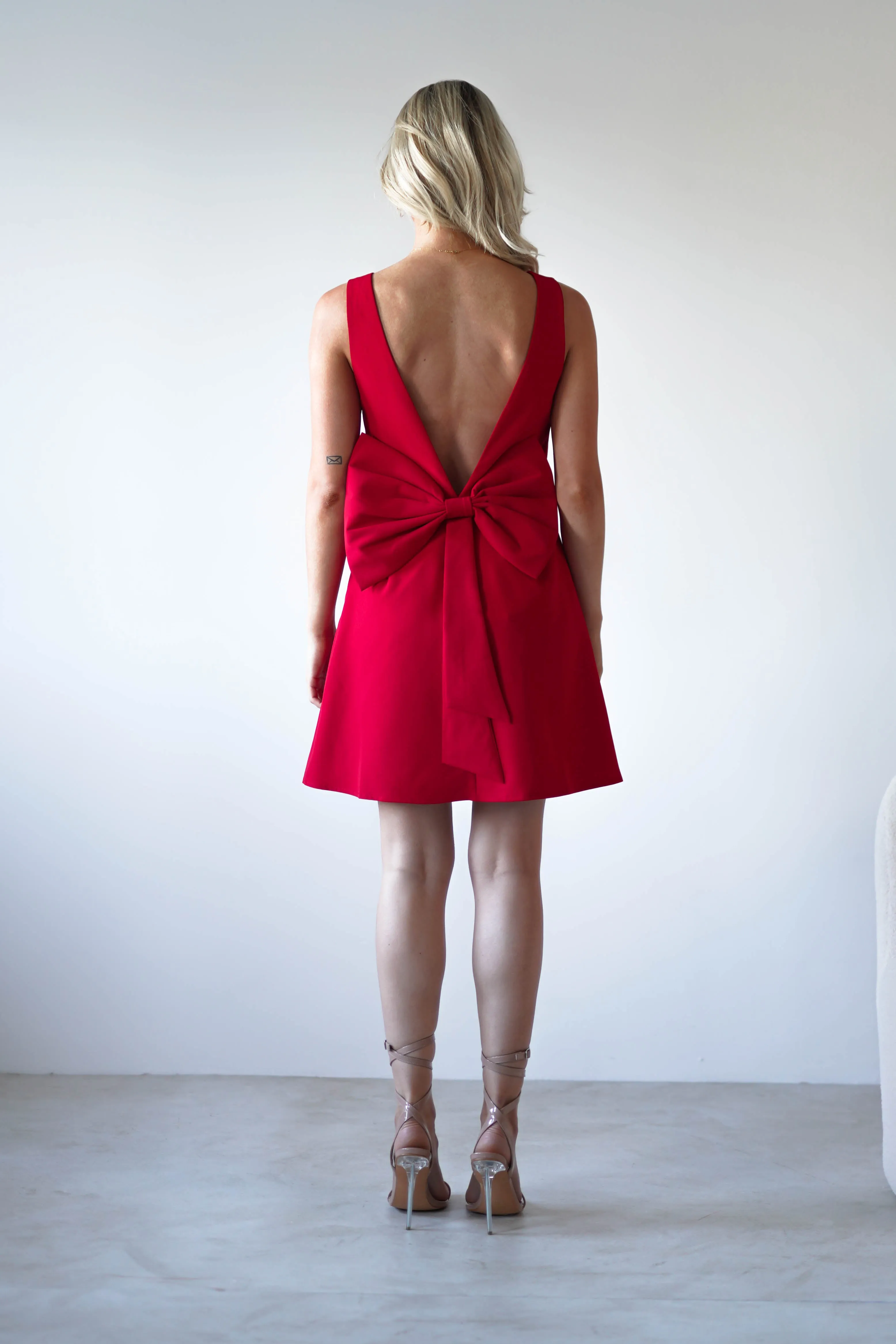 Emmie Bow Back Mini Dress | Red