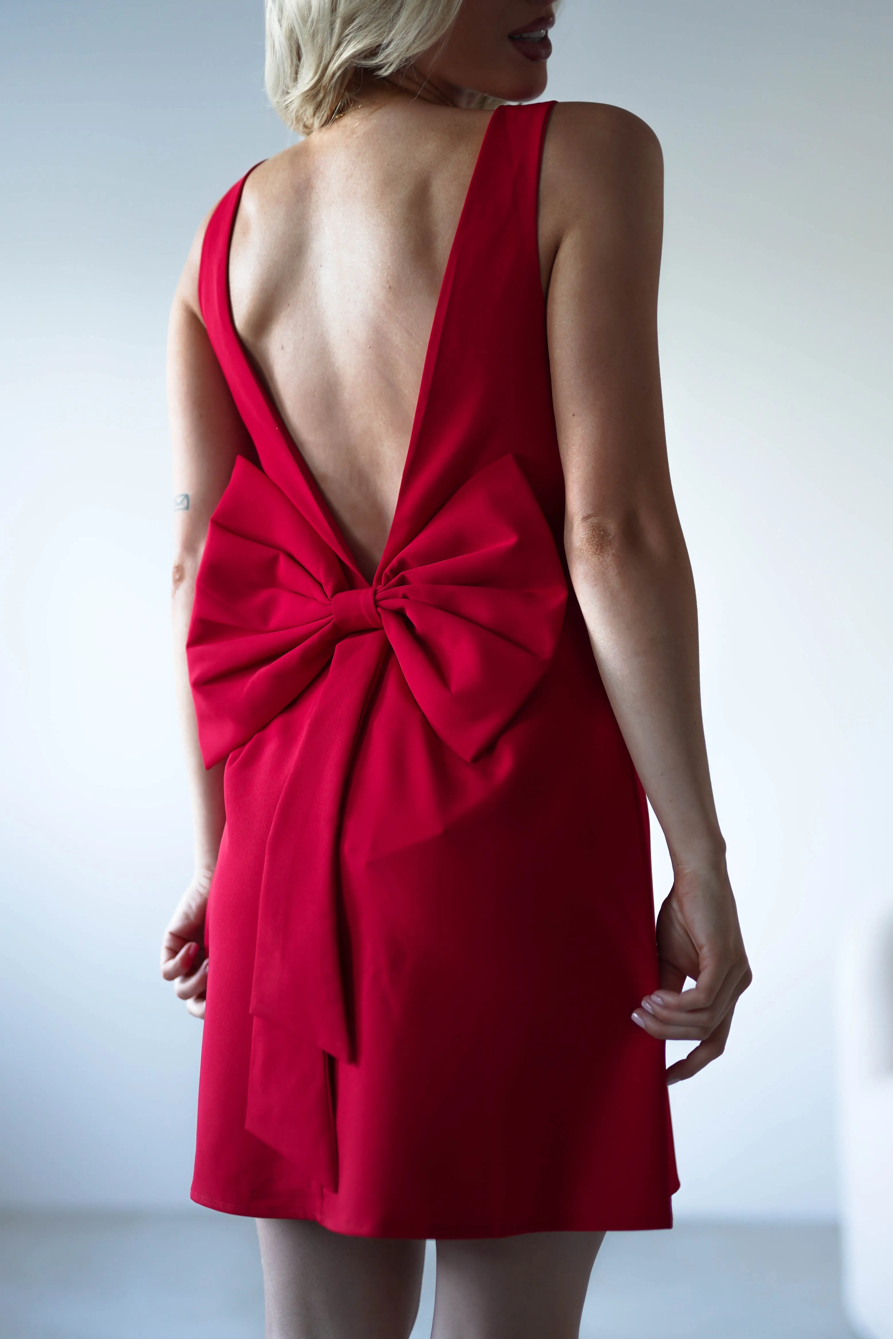 Emmie Bow Back Mini Dress | Red