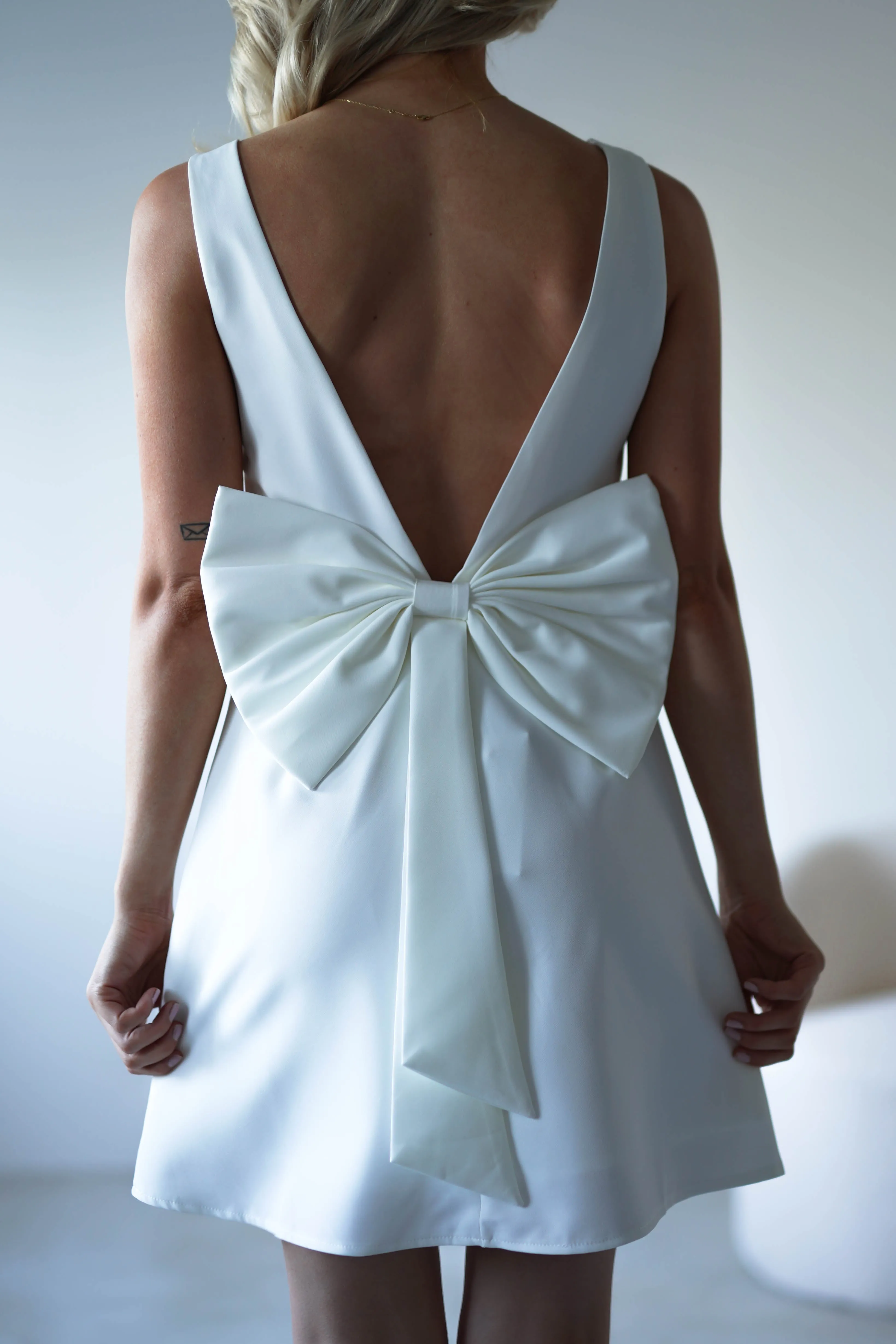 Emmie Bow Back Mini Dress | White