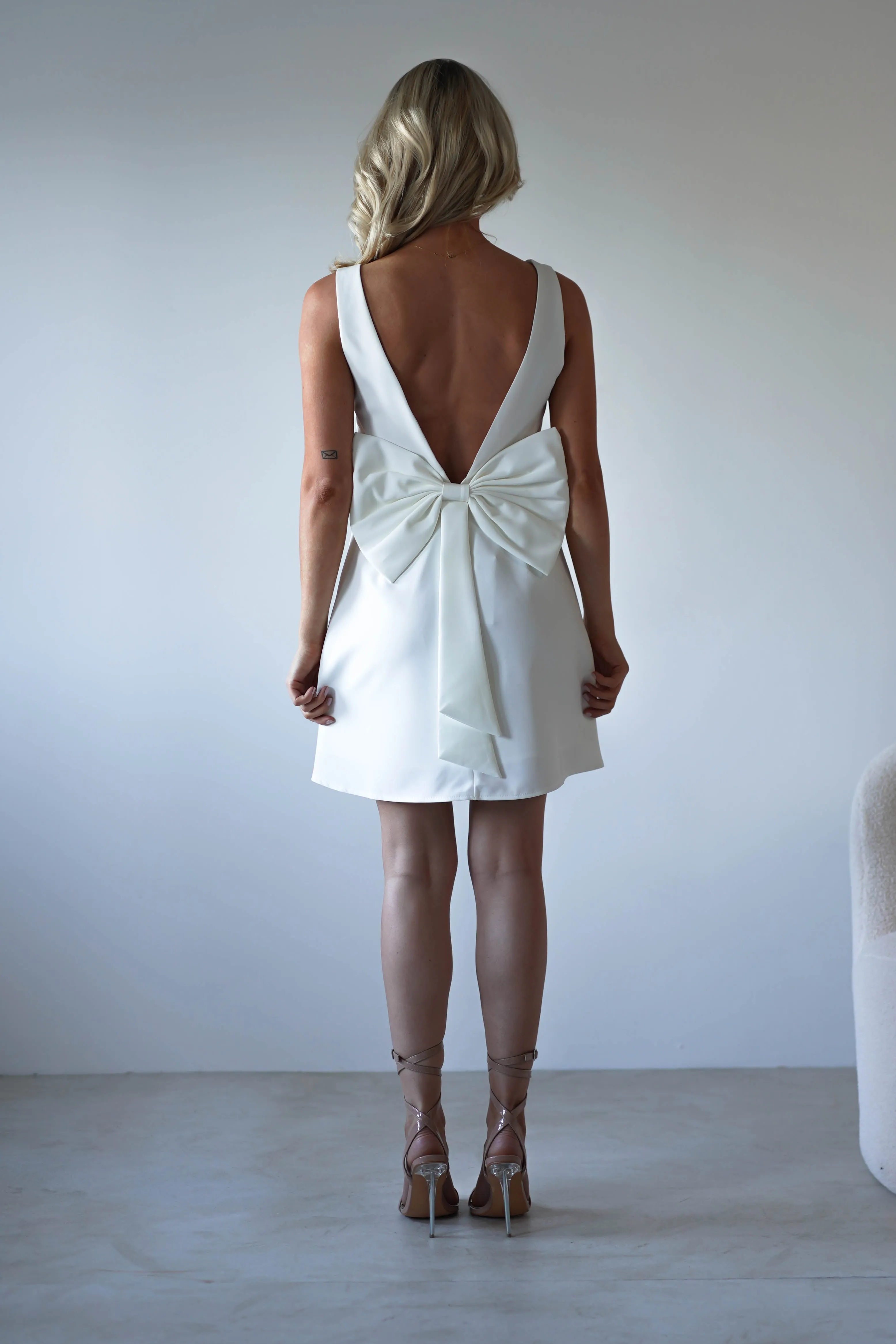 Emmie Bow Back Mini Dress | White