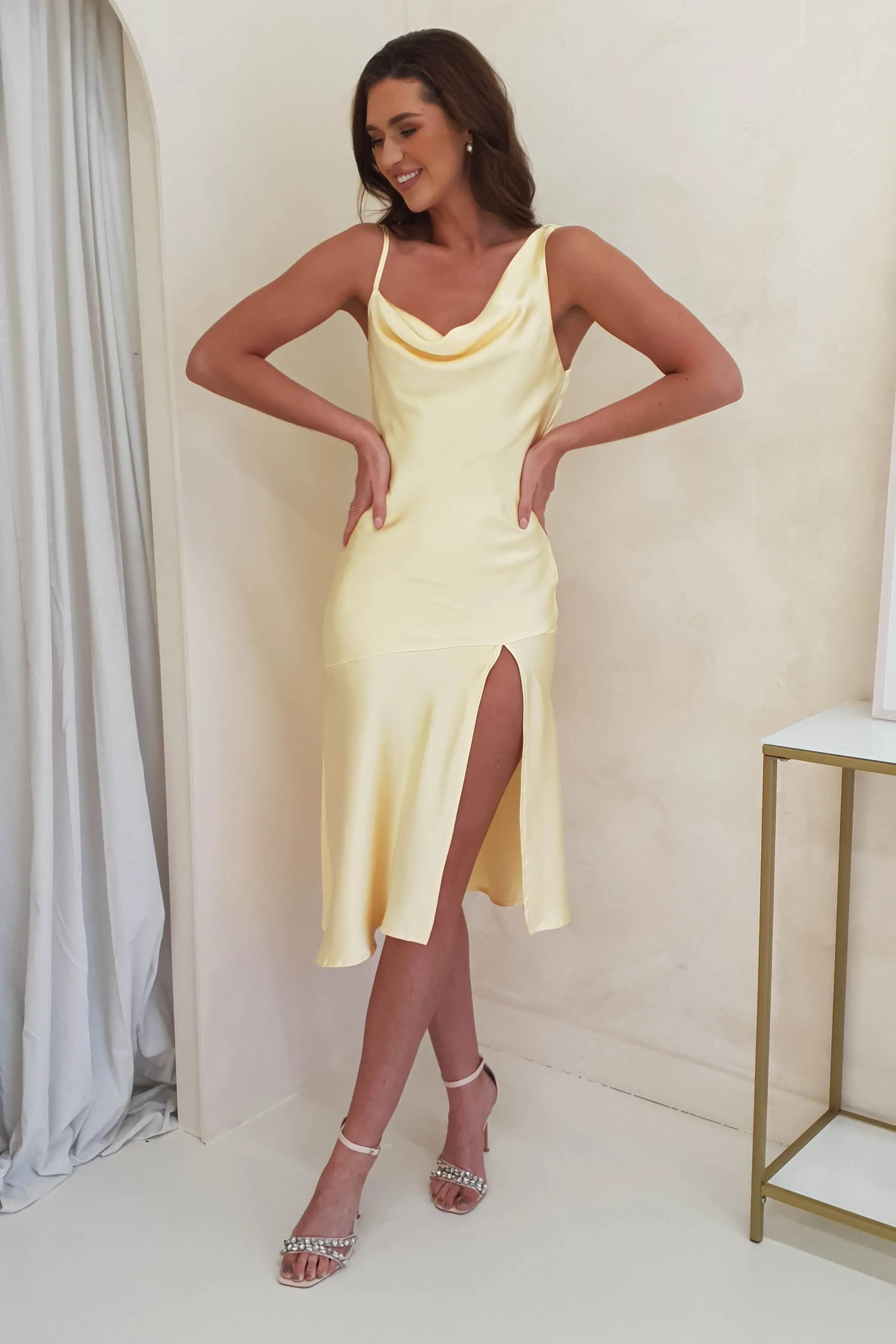 Esther Soft Satin Midi Dress | Yellow