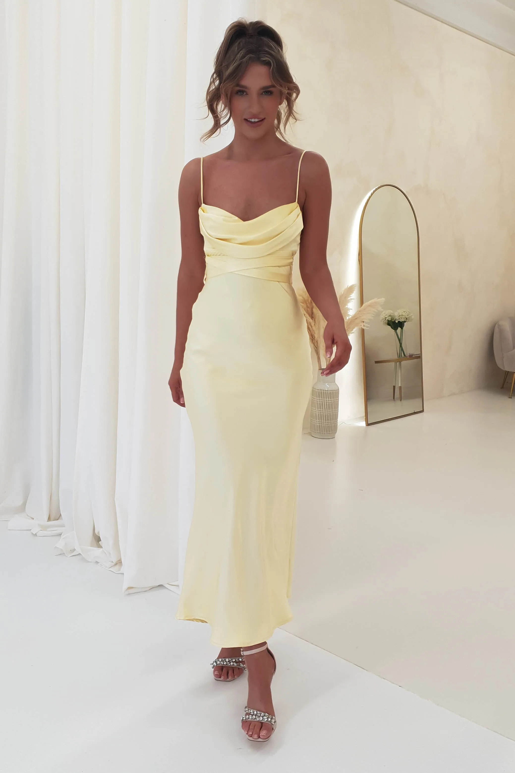 Everleigh Soft Satin Midi Dress | Butter Yellow