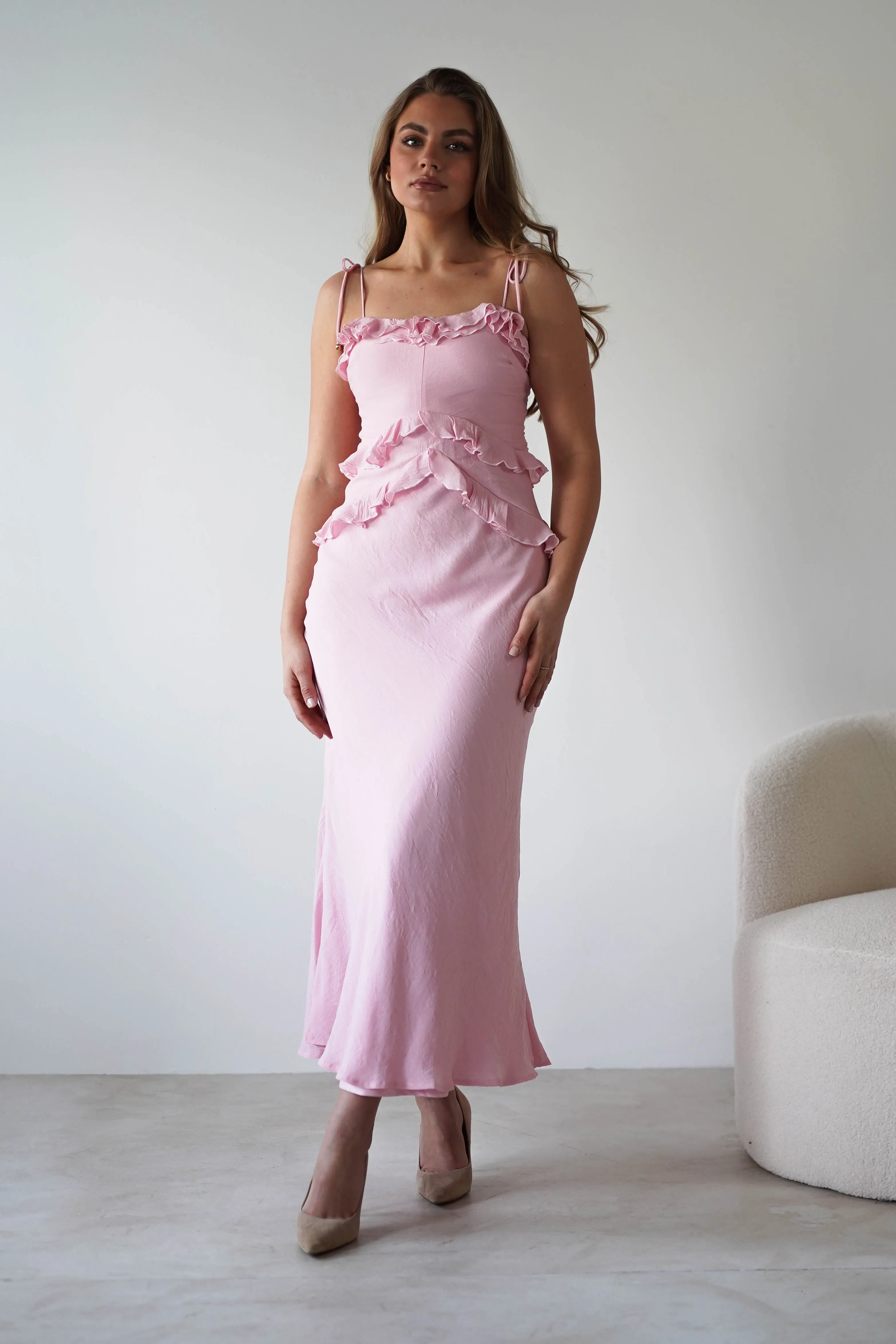 Faith Ruffle Cotton Maxi Dress | Pink
