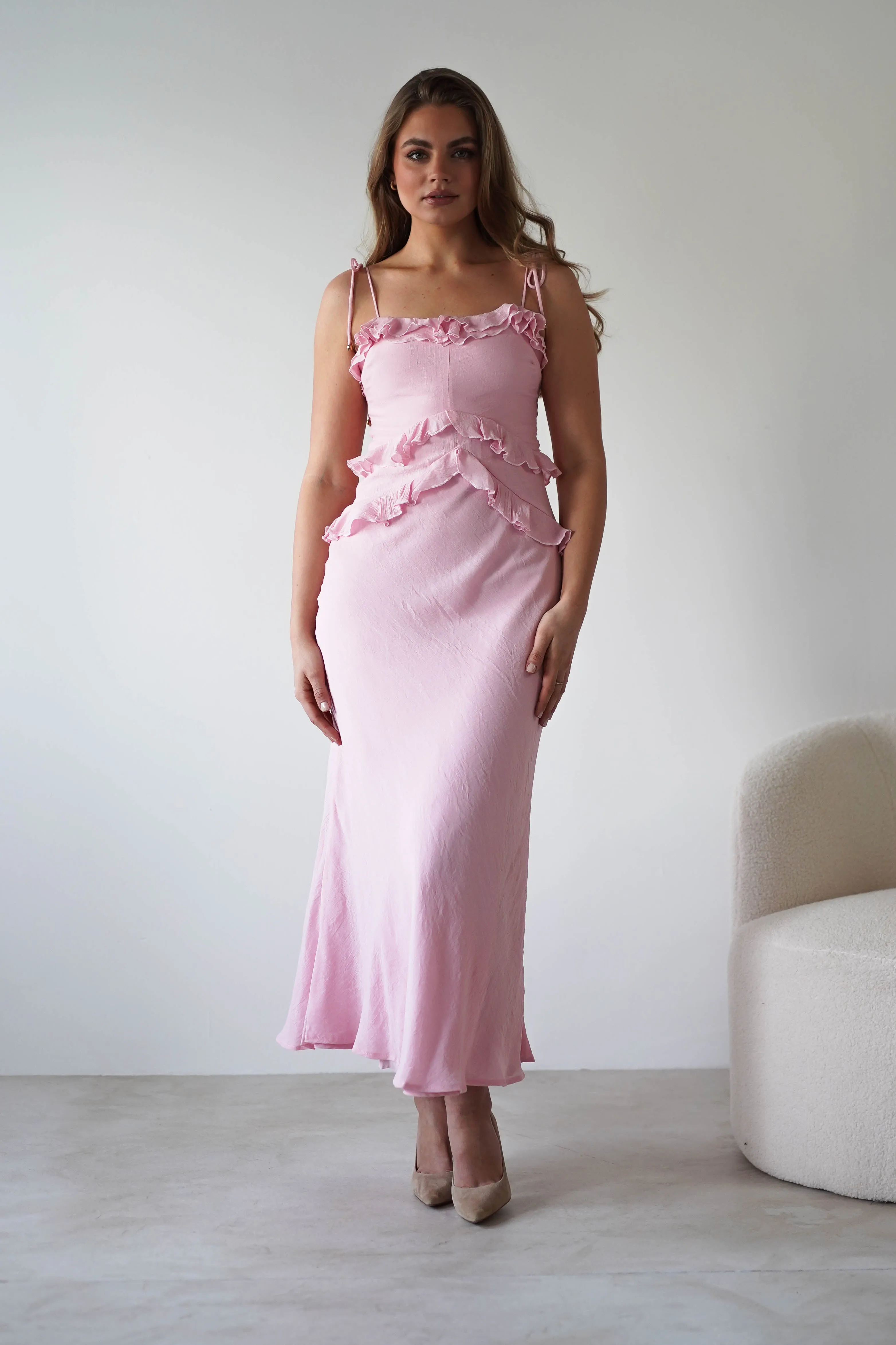 Faith Ruffle Cotton Maxi Dress | Pink