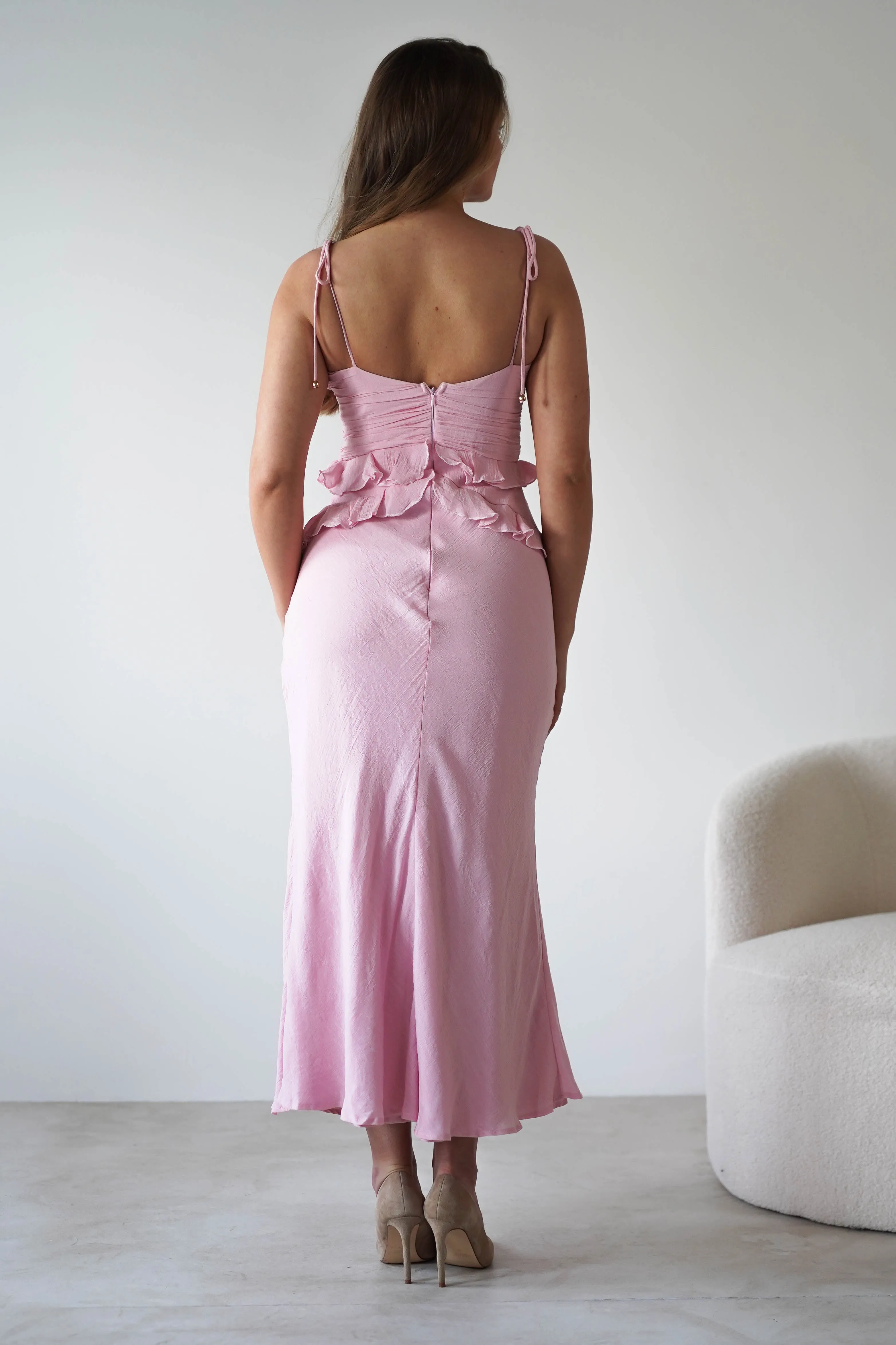 Faith Ruffle Cotton Maxi Dress | Pink
