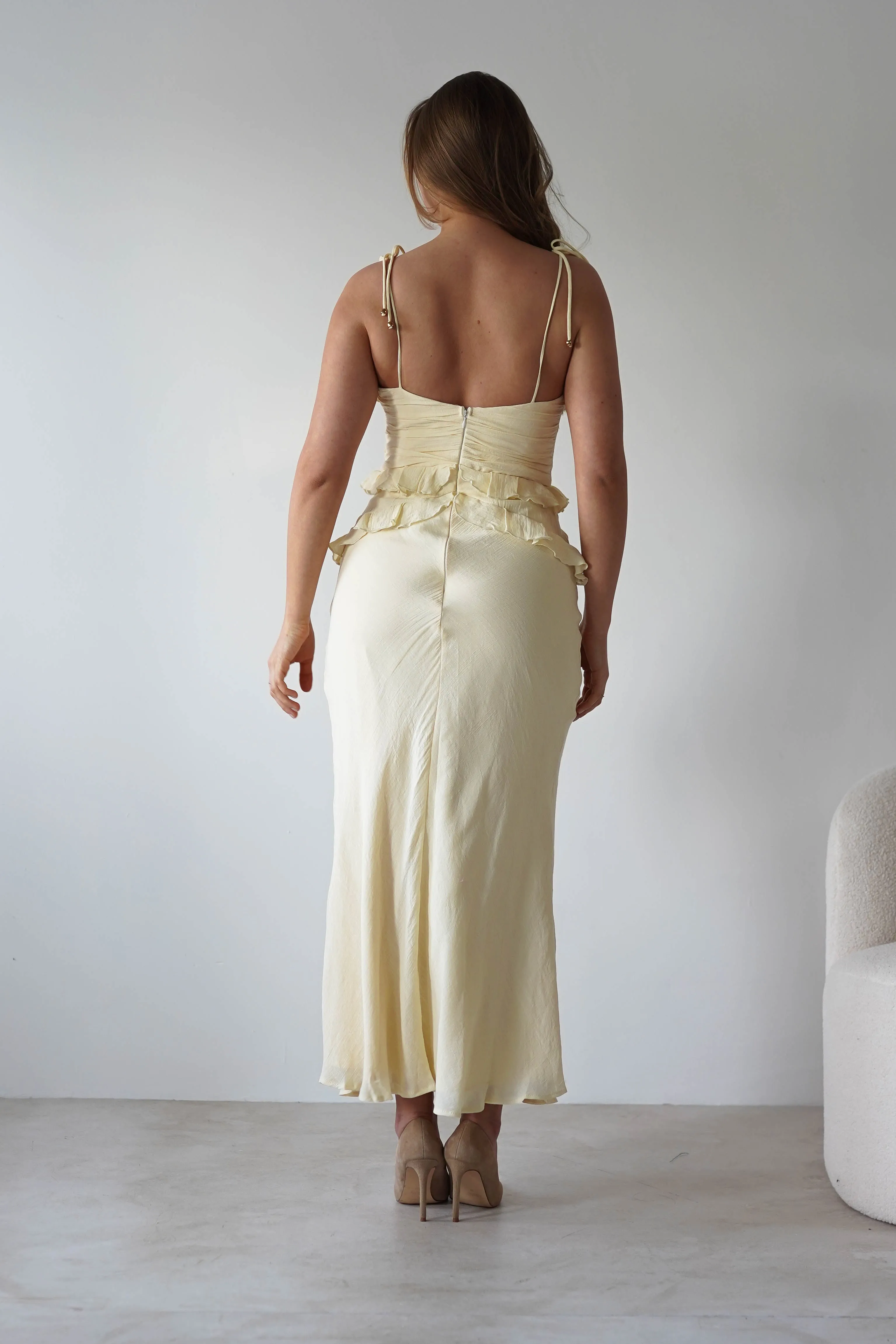 Faith Ruffle Cotton Maxi Dress | Yellow