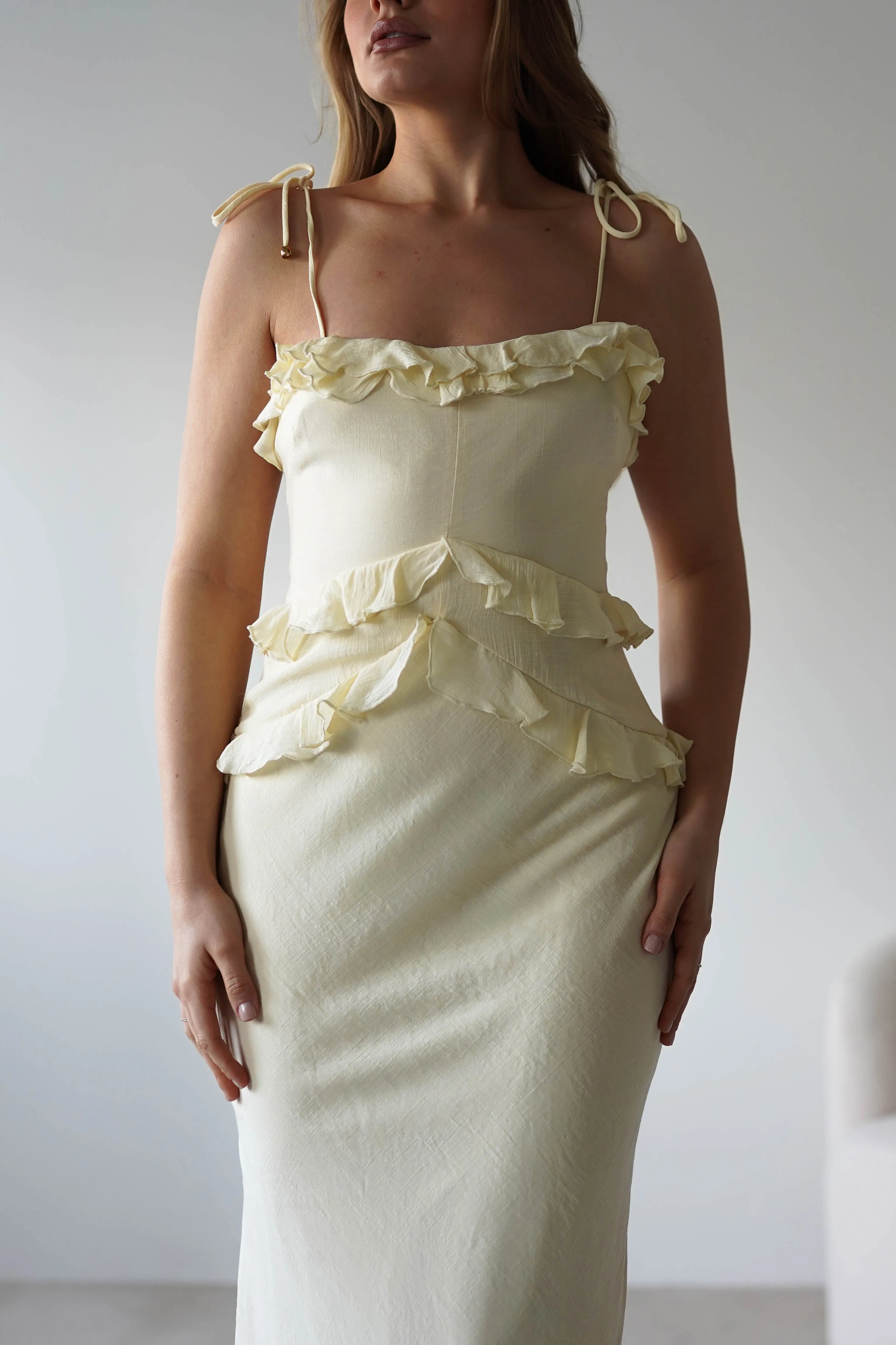 Faith Ruffle Cotton Maxi Dress | Yellow