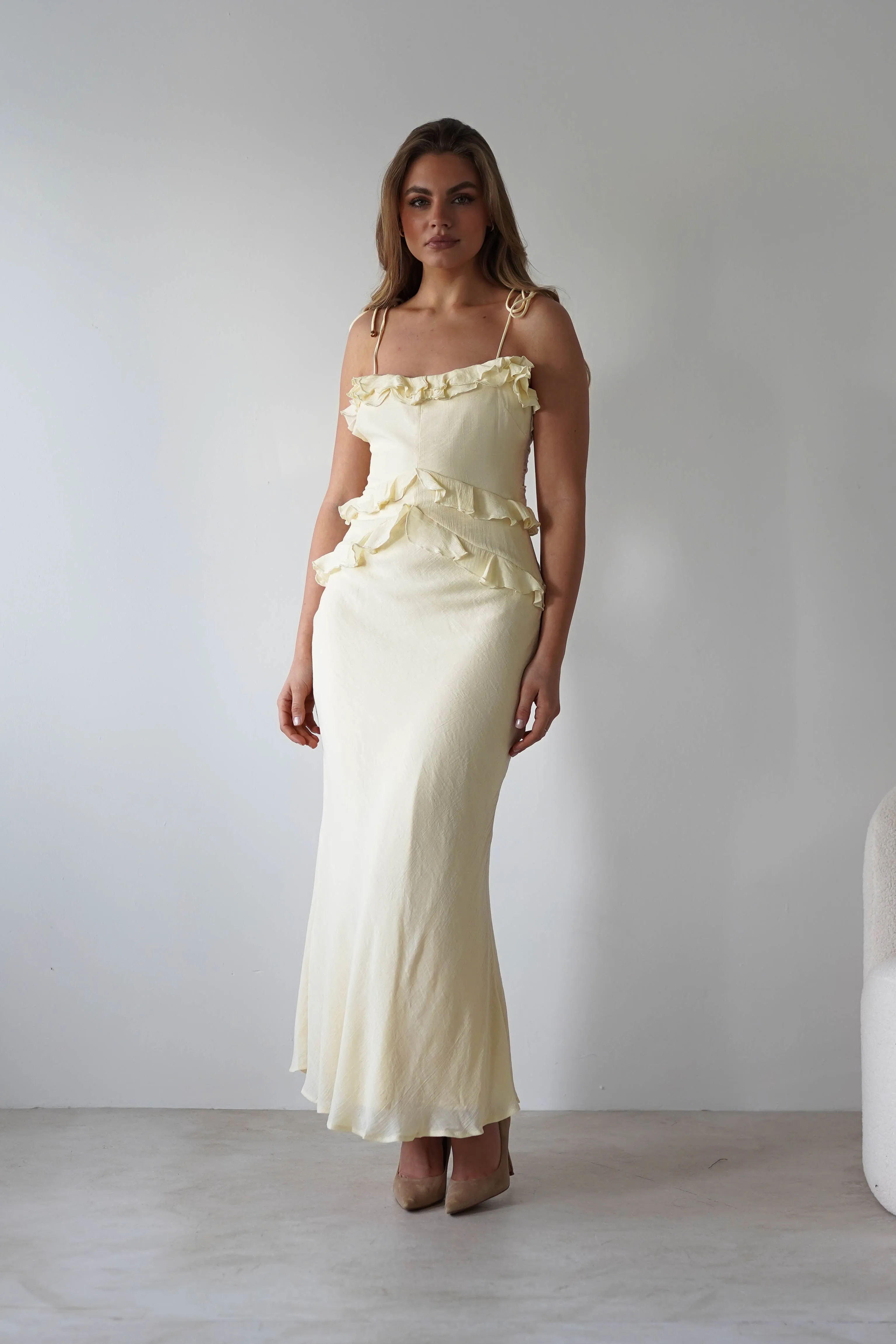 Faith Ruffle Cotton Maxi Dress | Yellow