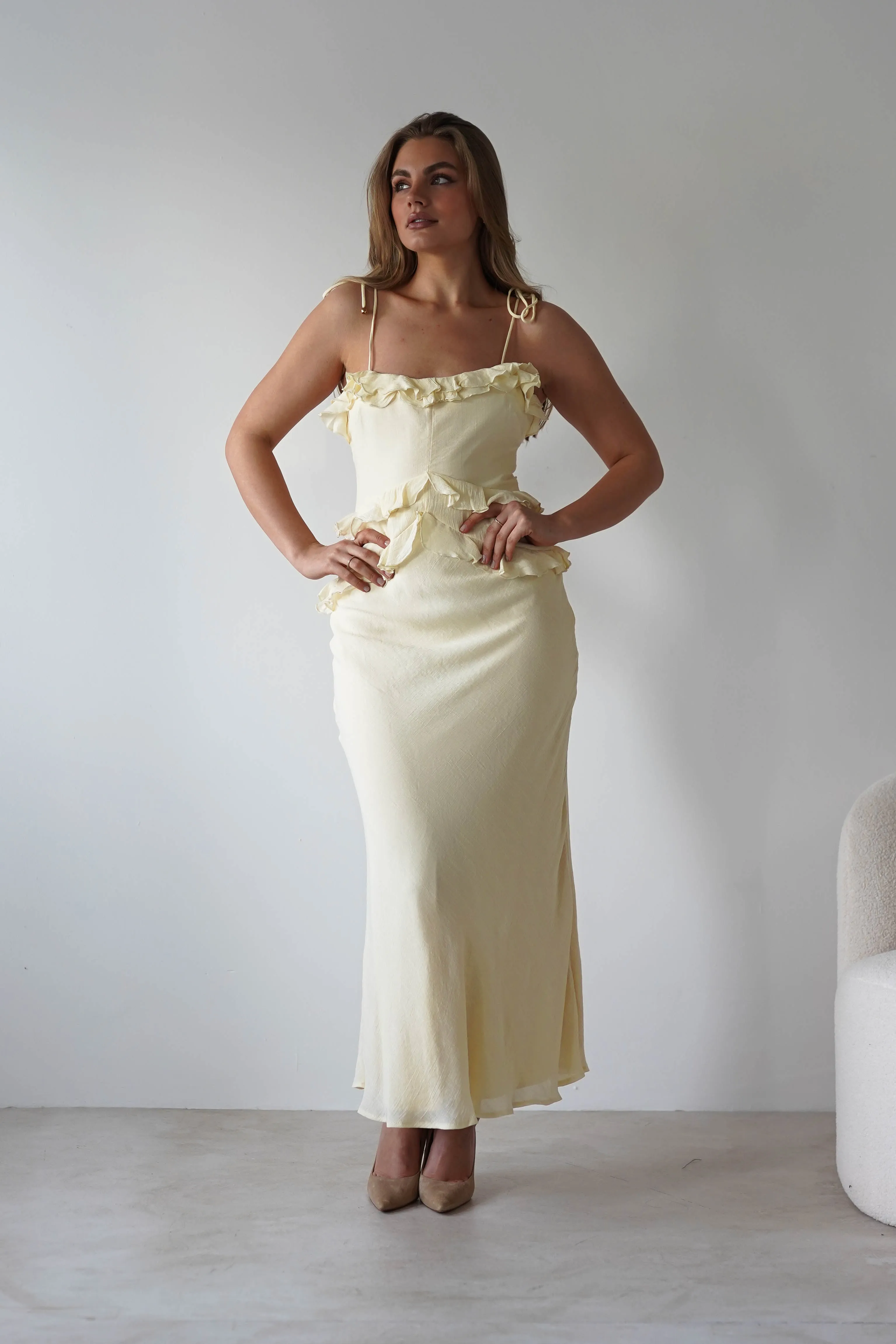 Faith Ruffle Cotton Maxi Dress | Yellow