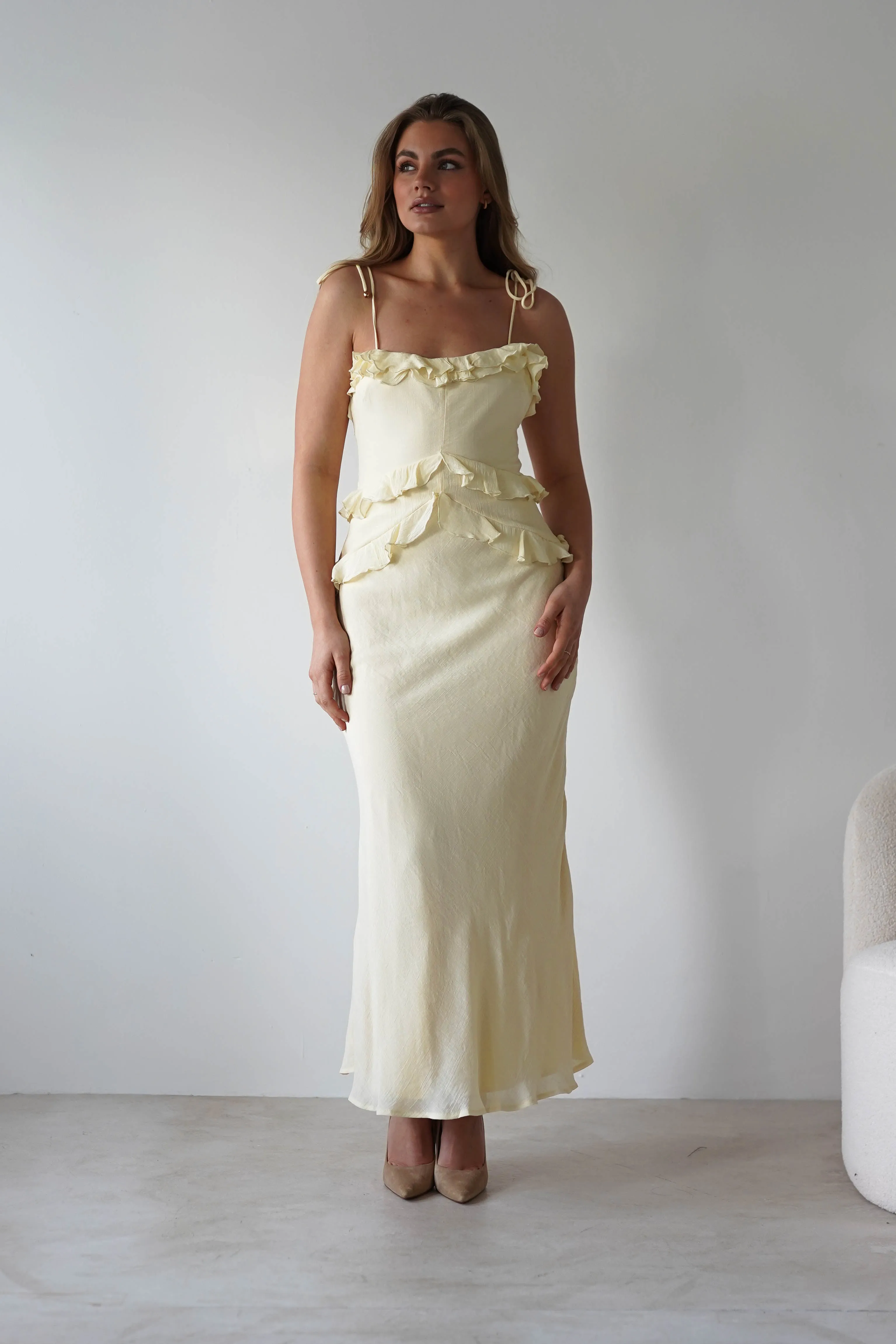 Faith Ruffle Cotton Maxi Dress | Yellow