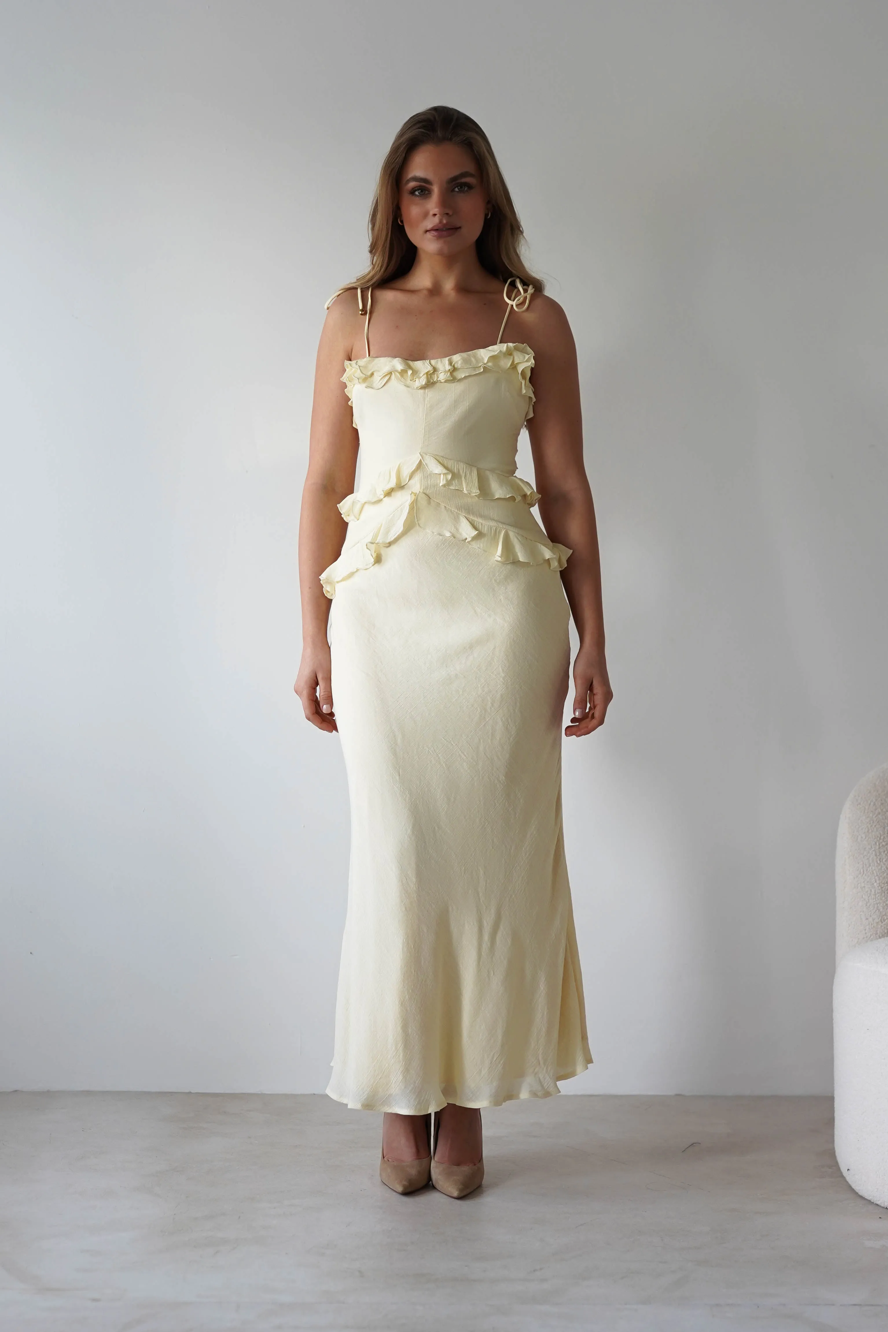 Faith Ruffle Cotton Maxi Dress | Yellow