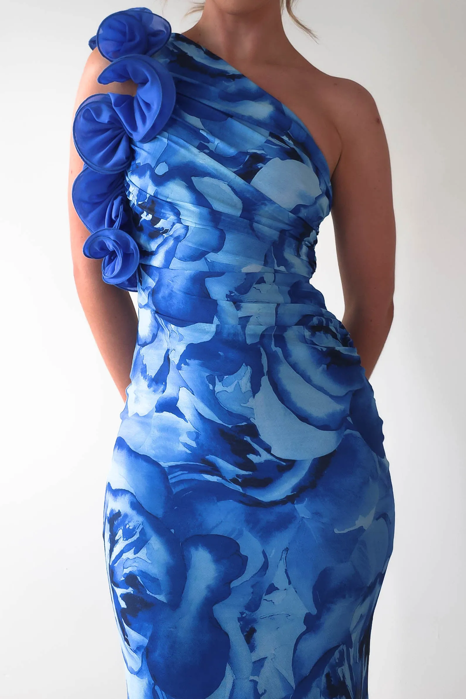 Genie Ruffle Printed Maxi Dress | Blue