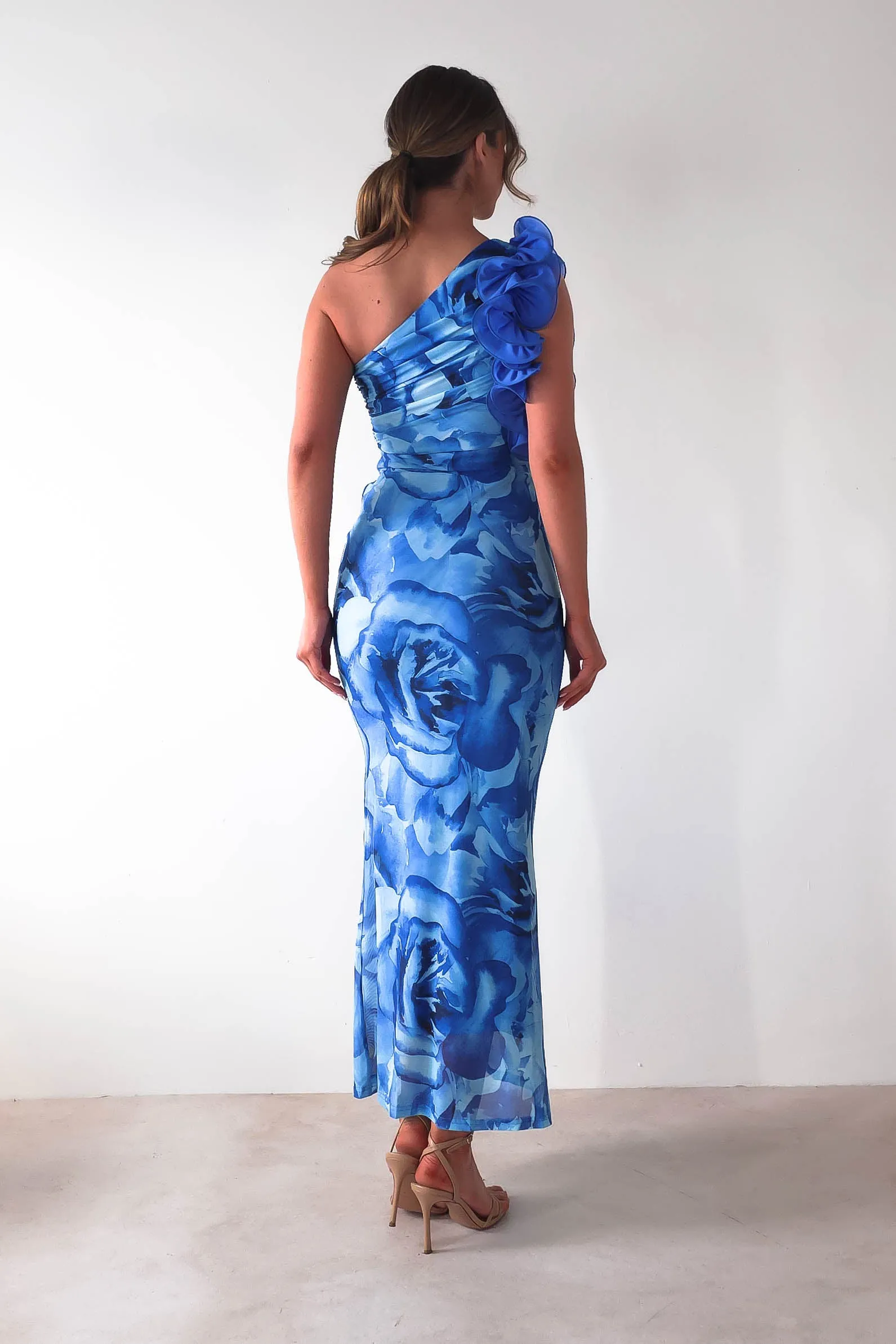 Genie Ruffle Printed Maxi Dress | Blue