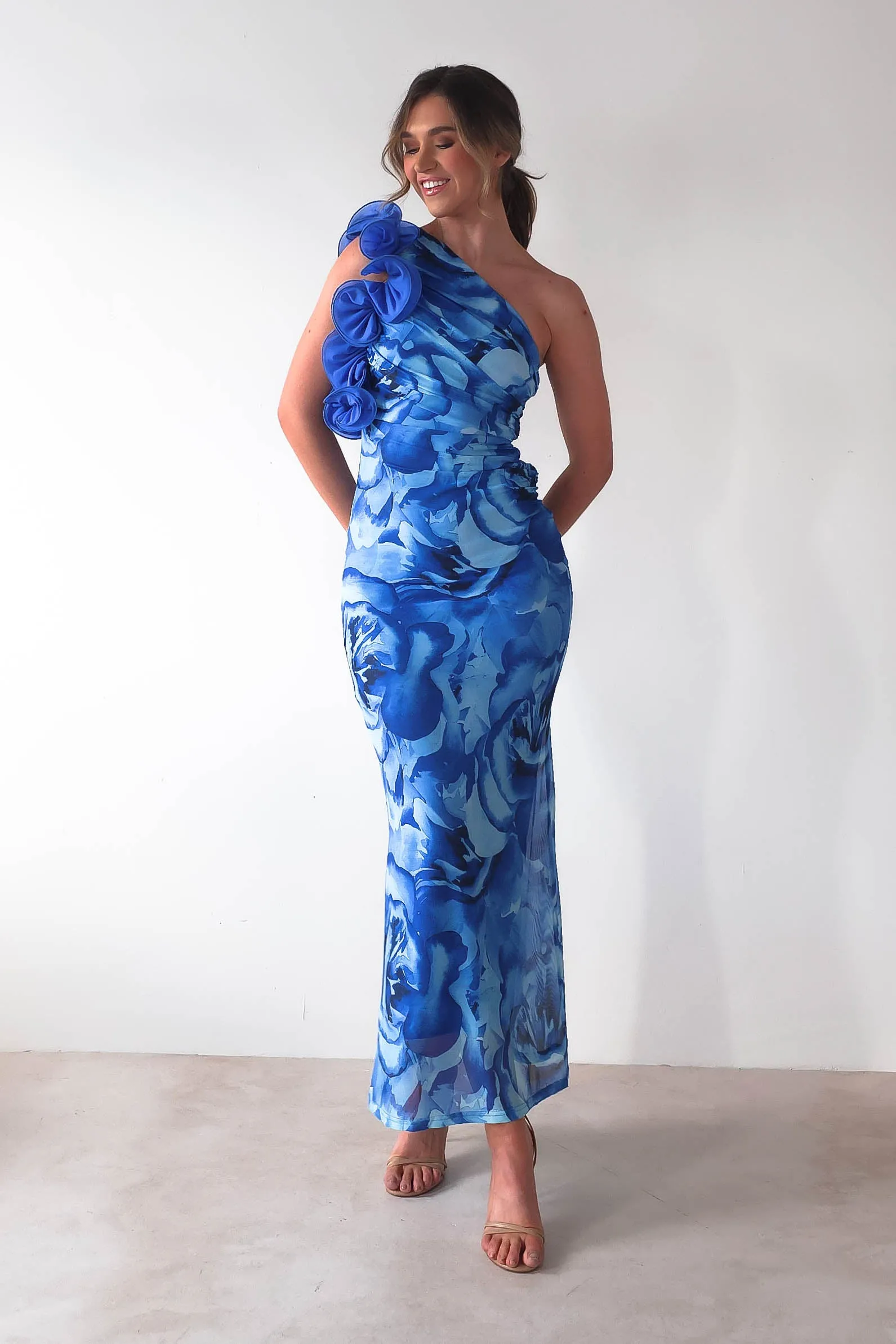 Genie Ruffle Printed Maxi Dress | Blue