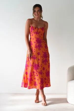 Gina Cotton Floral Maxi Dress | Orange/Pink