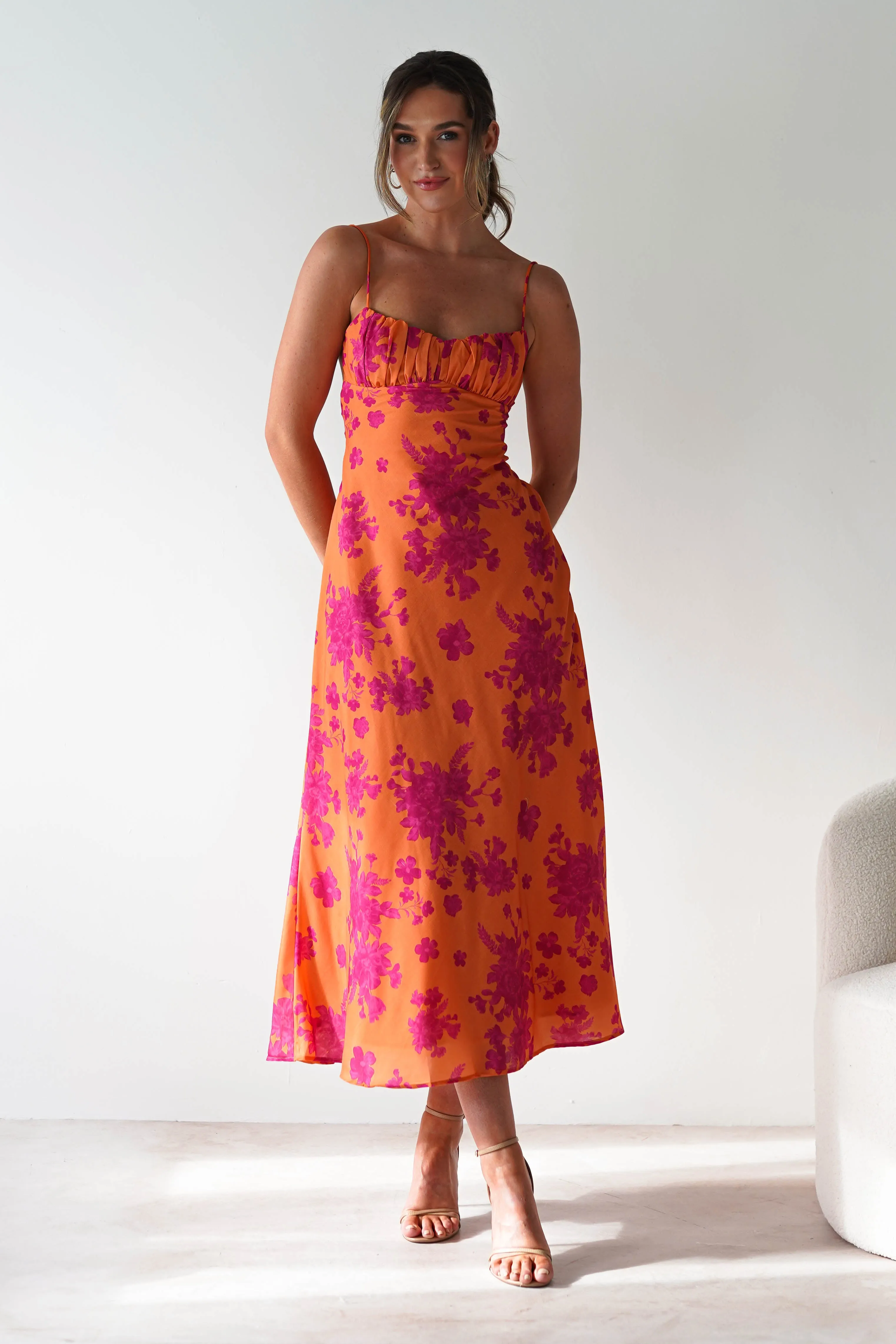 Gina Cotton Floral Maxi Dress | Orange/Pink