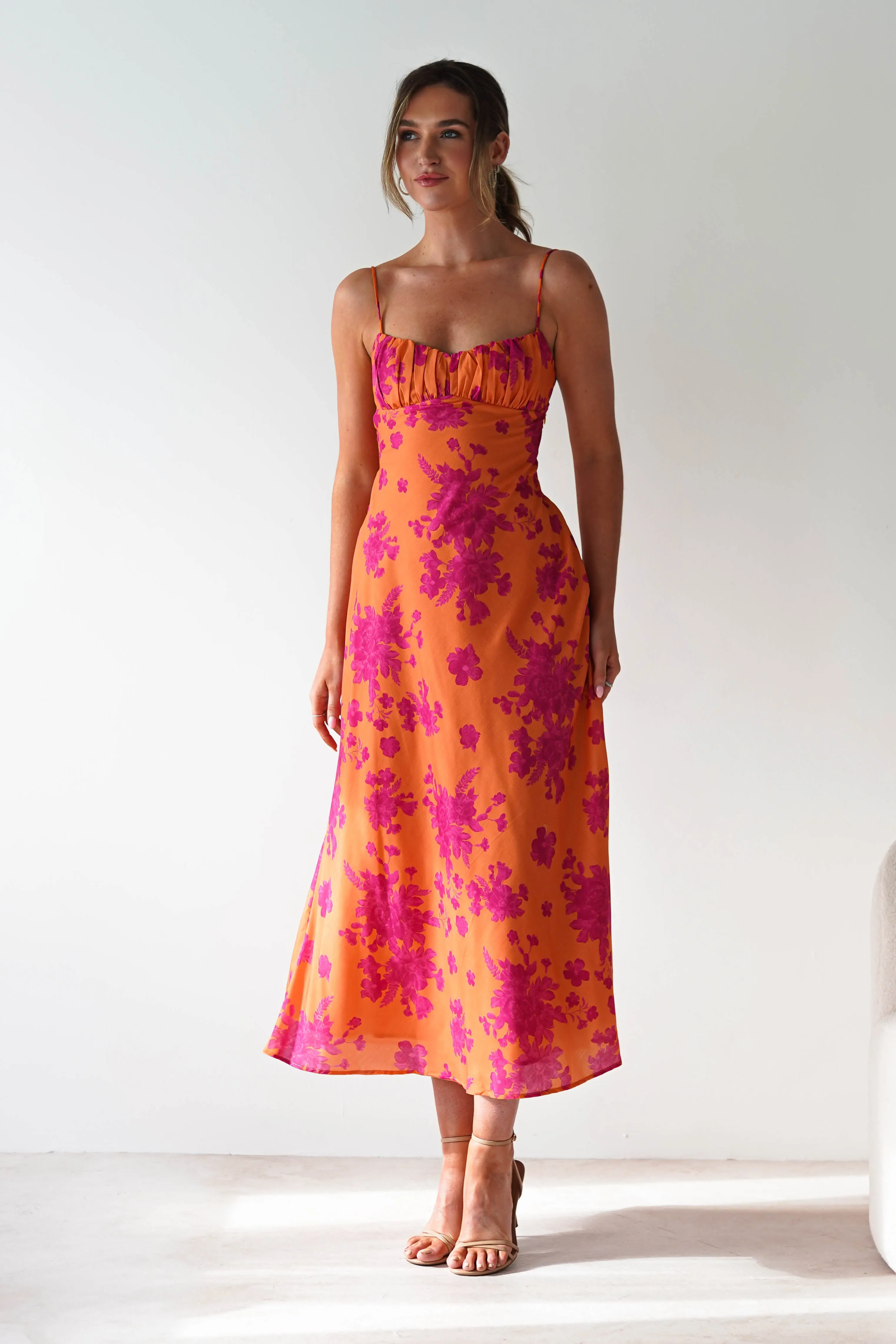 Gina Cotton Floral Maxi Dress | Orange/Pink