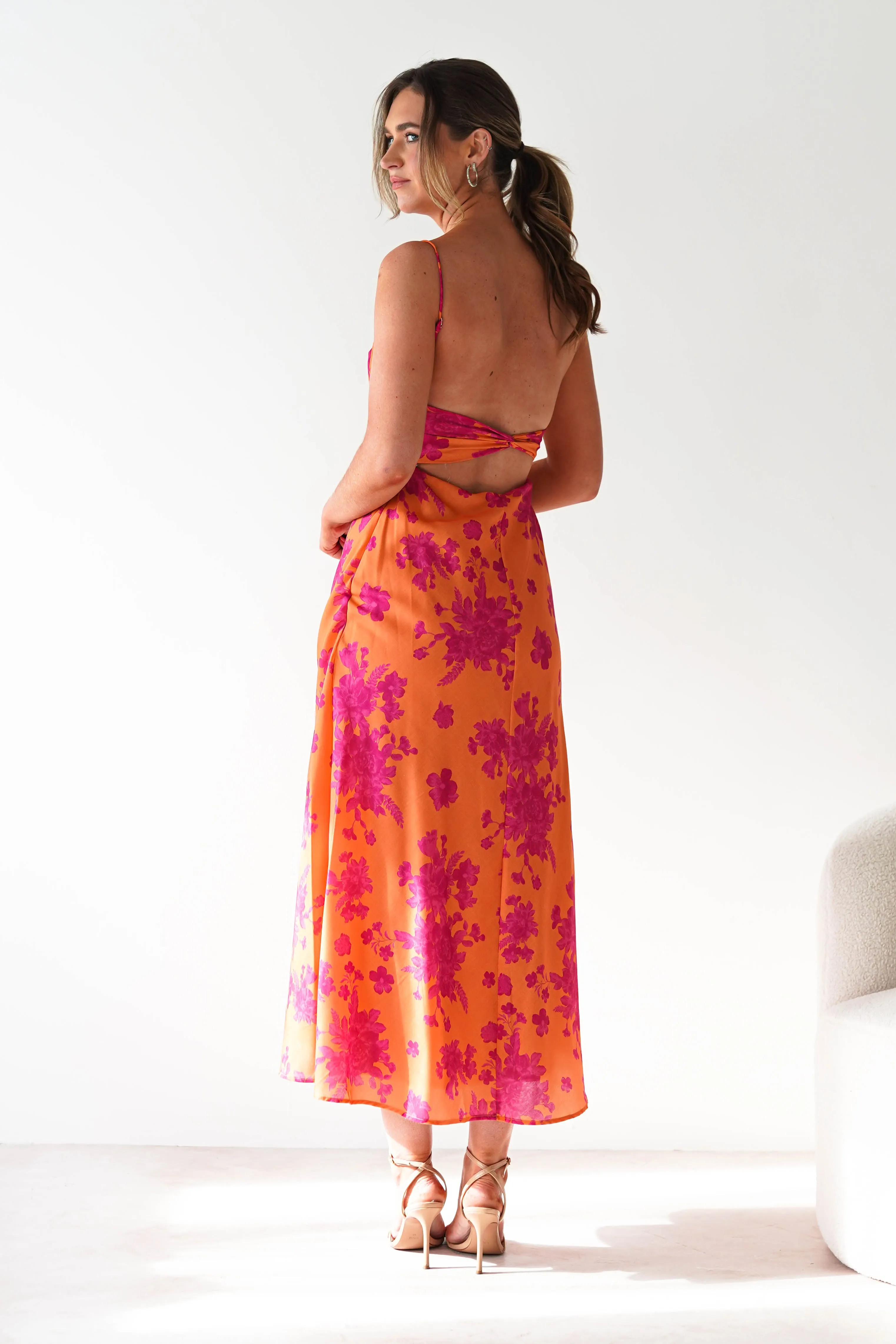 Gina Cotton Floral Maxi Dress | Orange/Pink