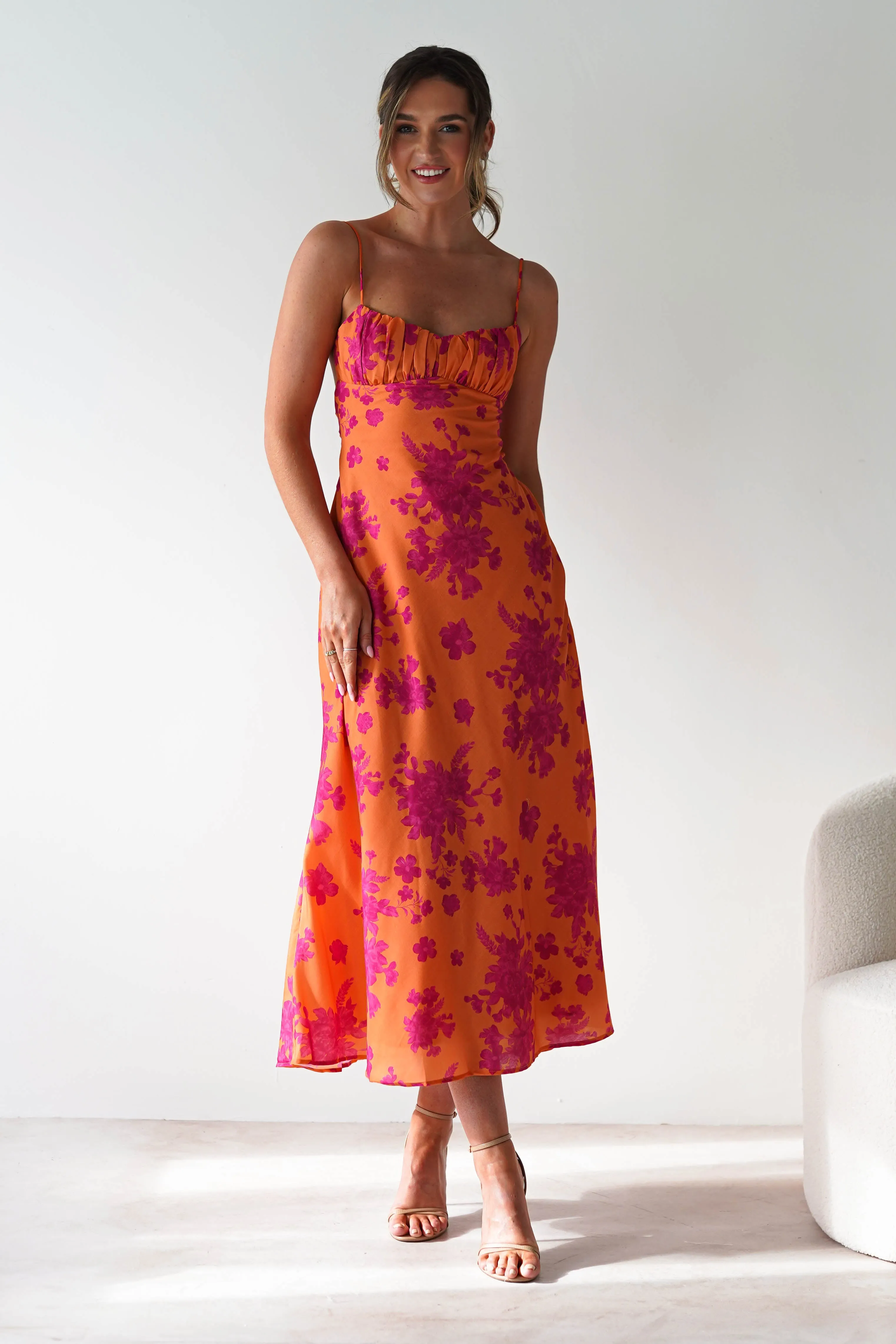 Gina Cotton Floral Maxi Dress | Orange/Pink