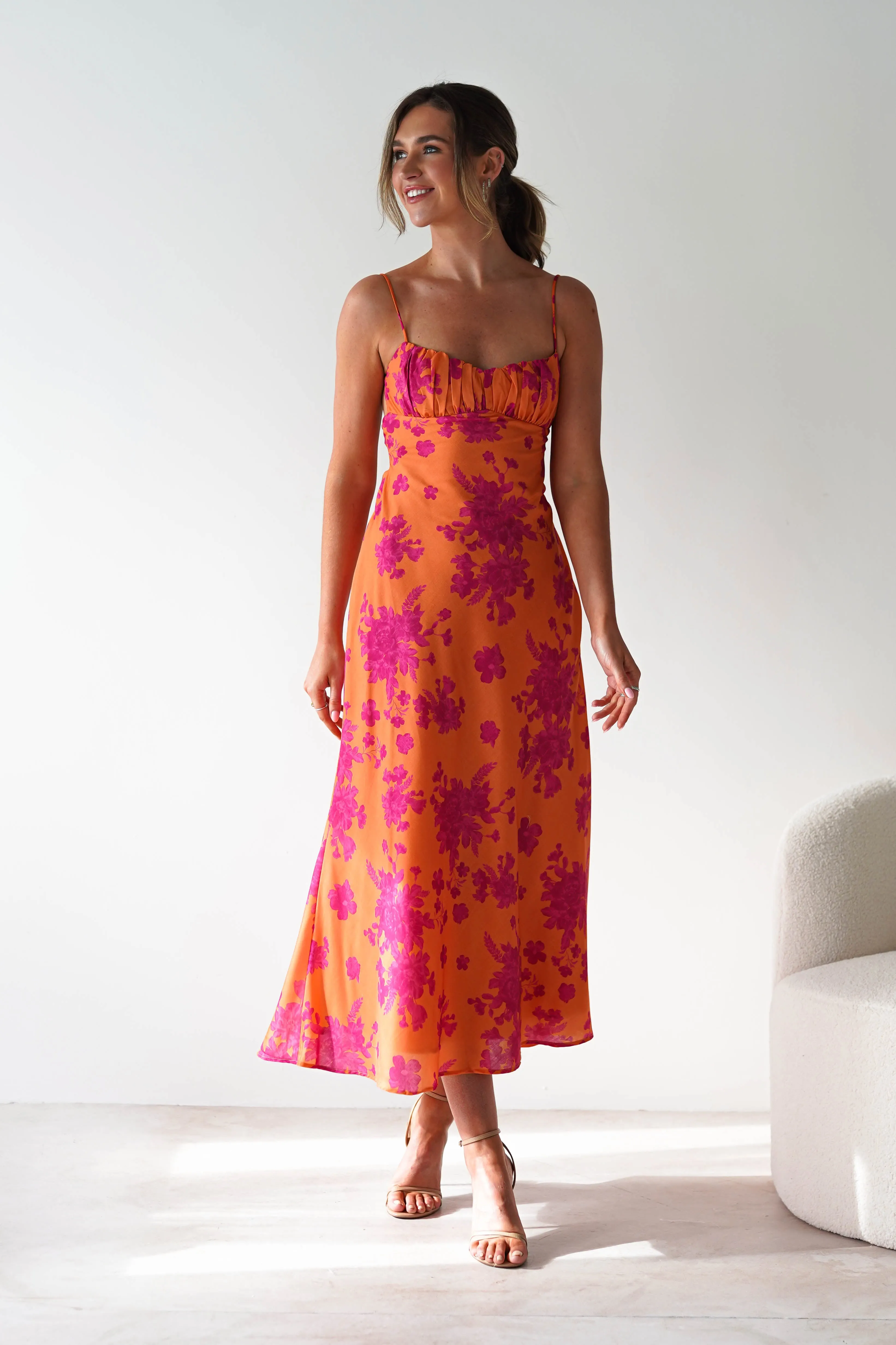 Gina Cotton Floral Maxi Dress | Orange/Pink