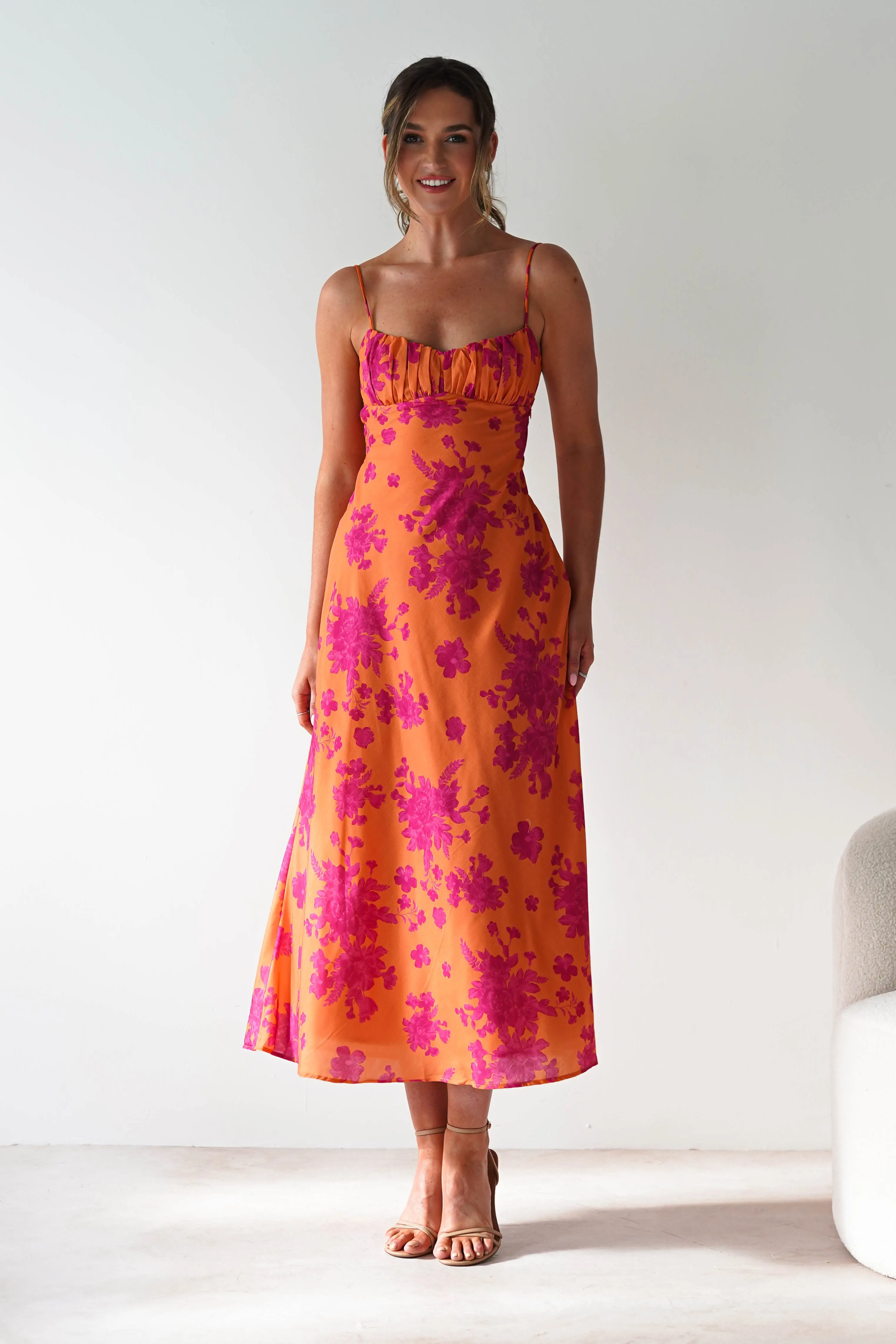 Gina Cotton Floral Maxi Dress | Orange/Pink