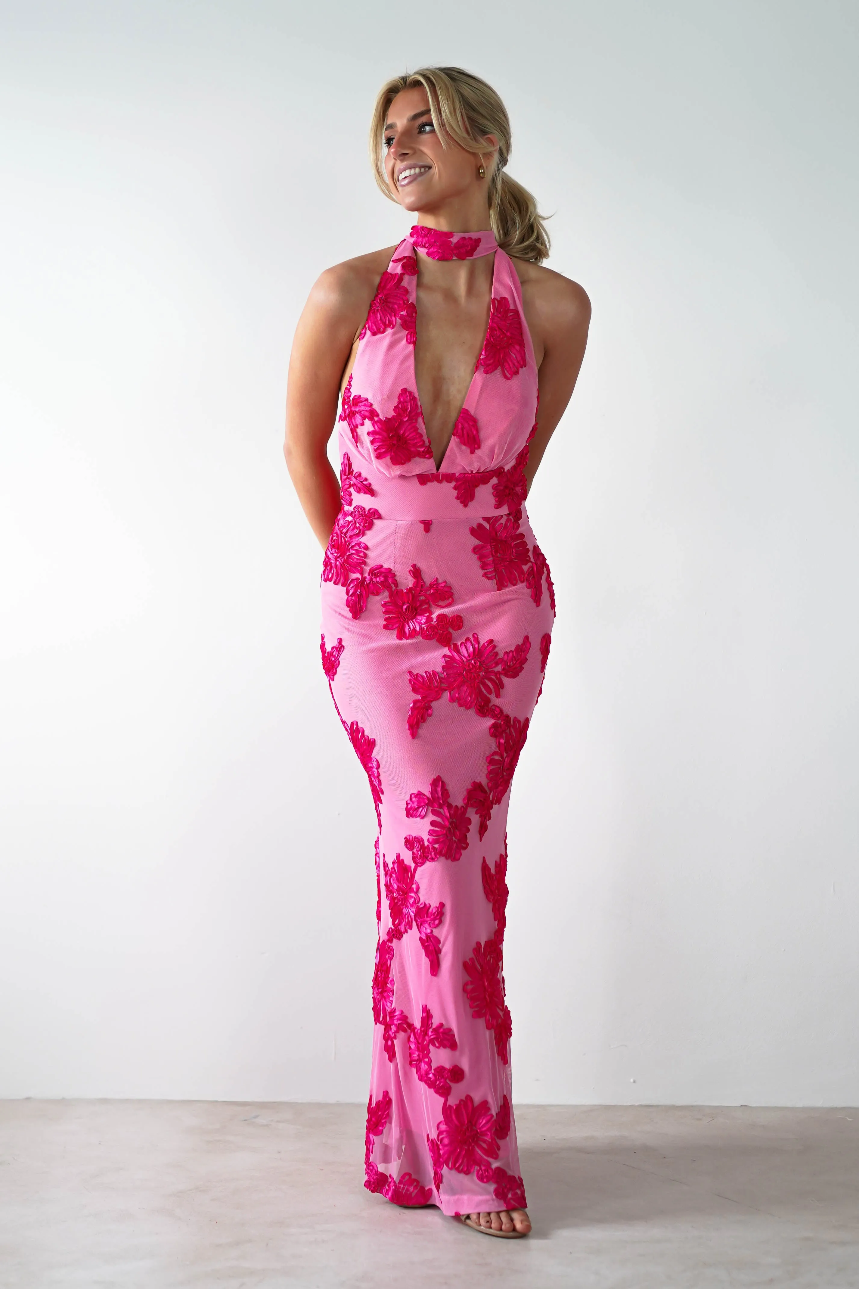 Halsey Tie Back Maxi Dress | Pink Print