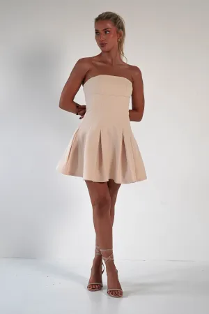 Harper Pleated Mini Dress | Apricot Cream