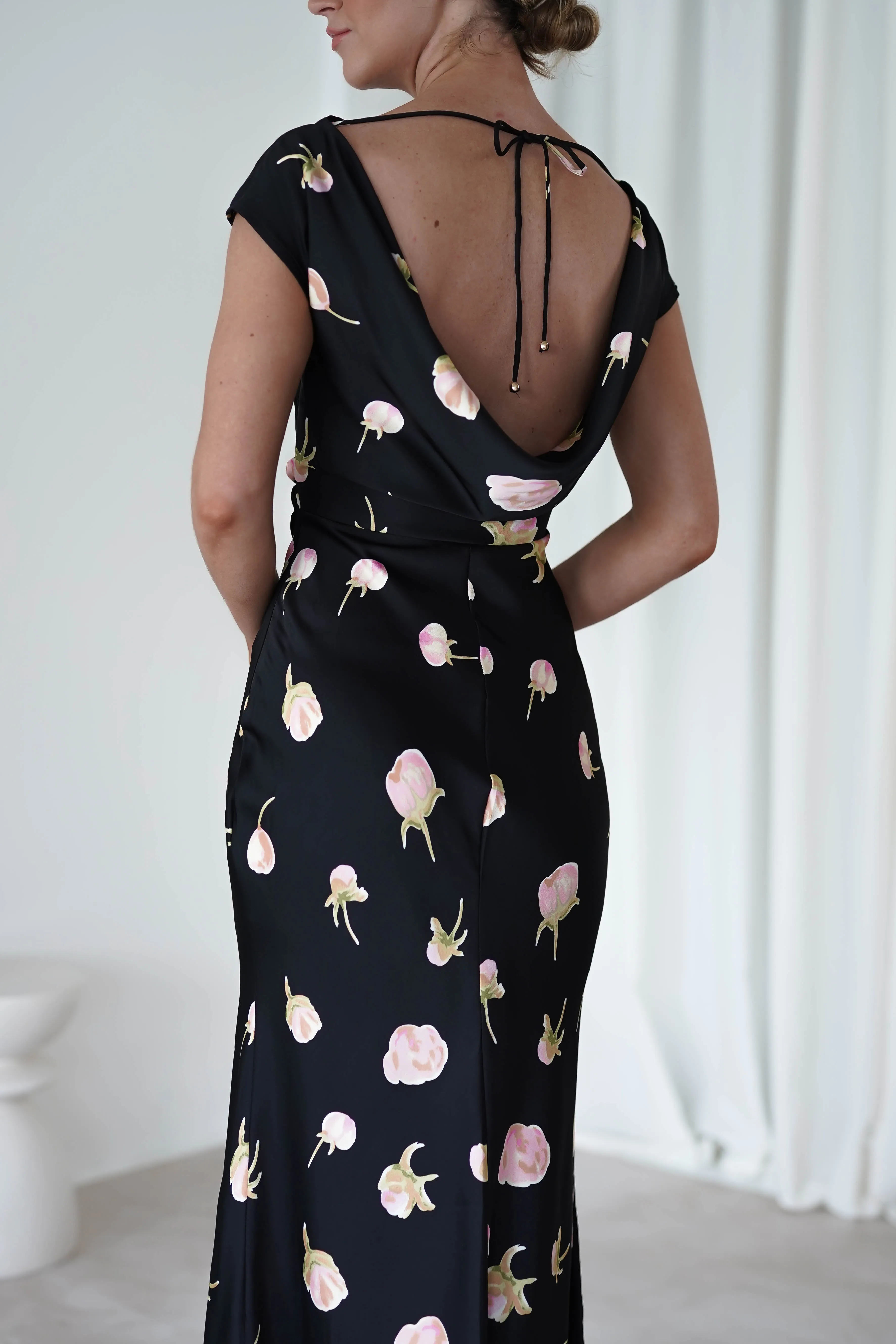 Hazel Soft Floral Maxi Dress | Black