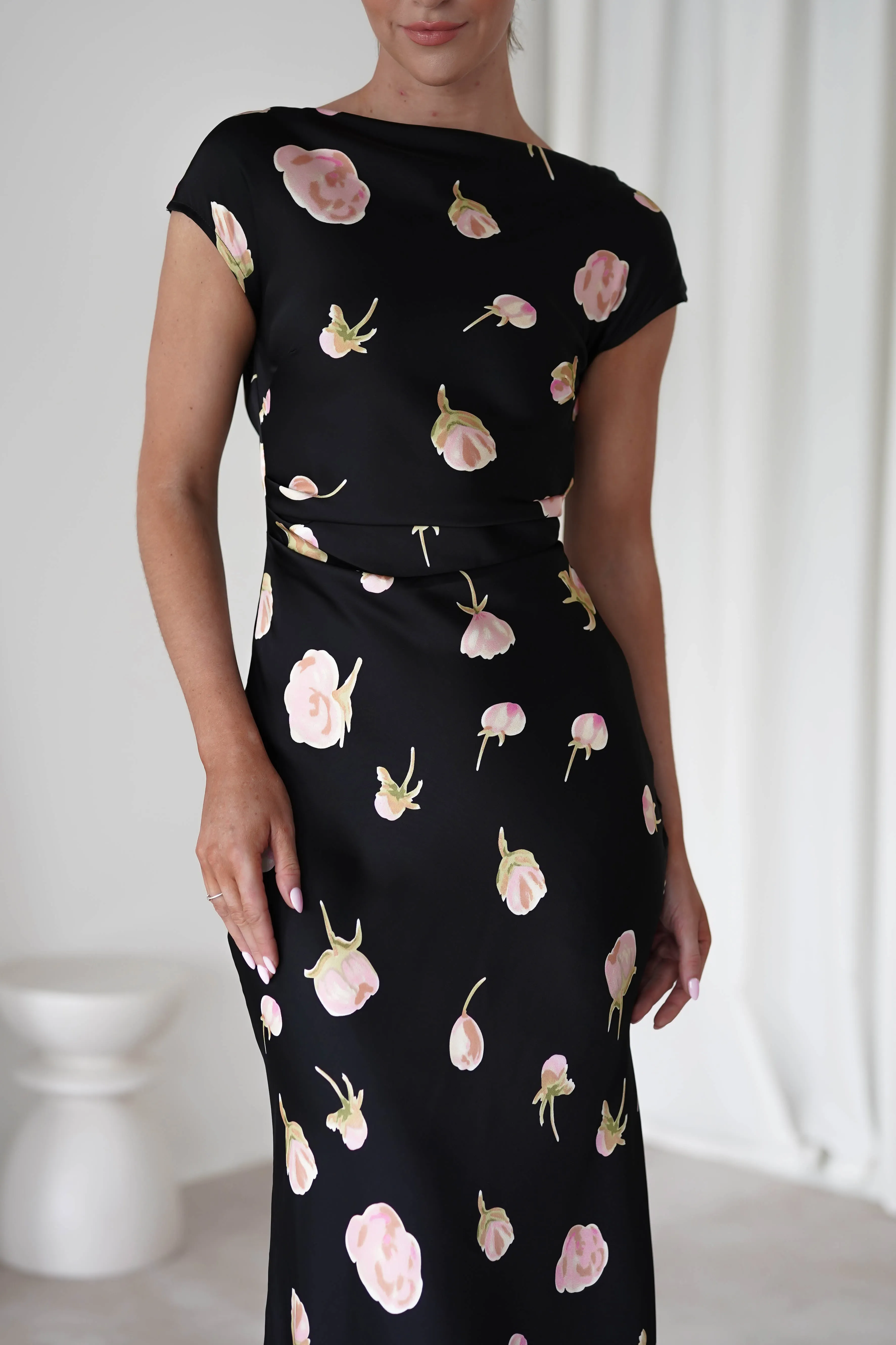 Hazel Soft Floral Maxi Dress | Black