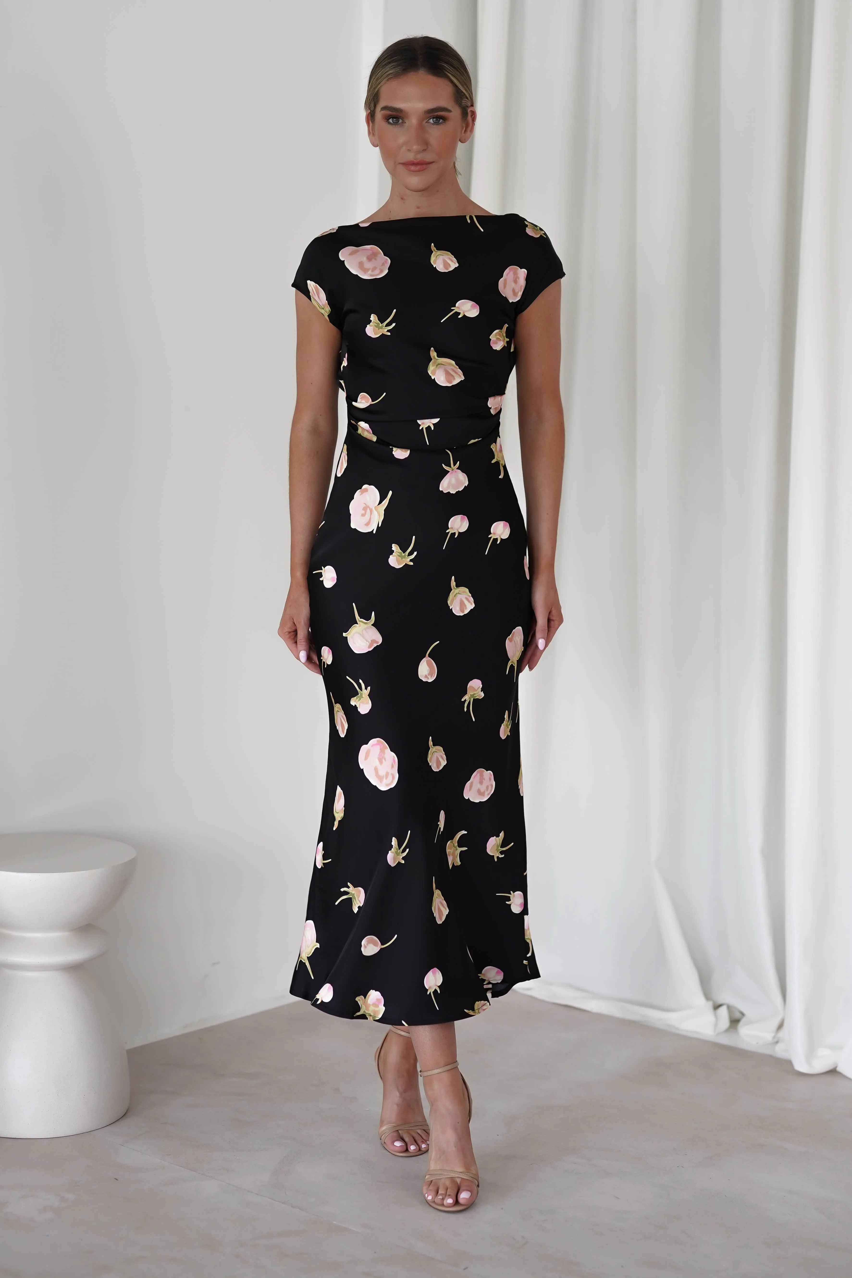 Hazel Soft Floral Maxi Dress | Black