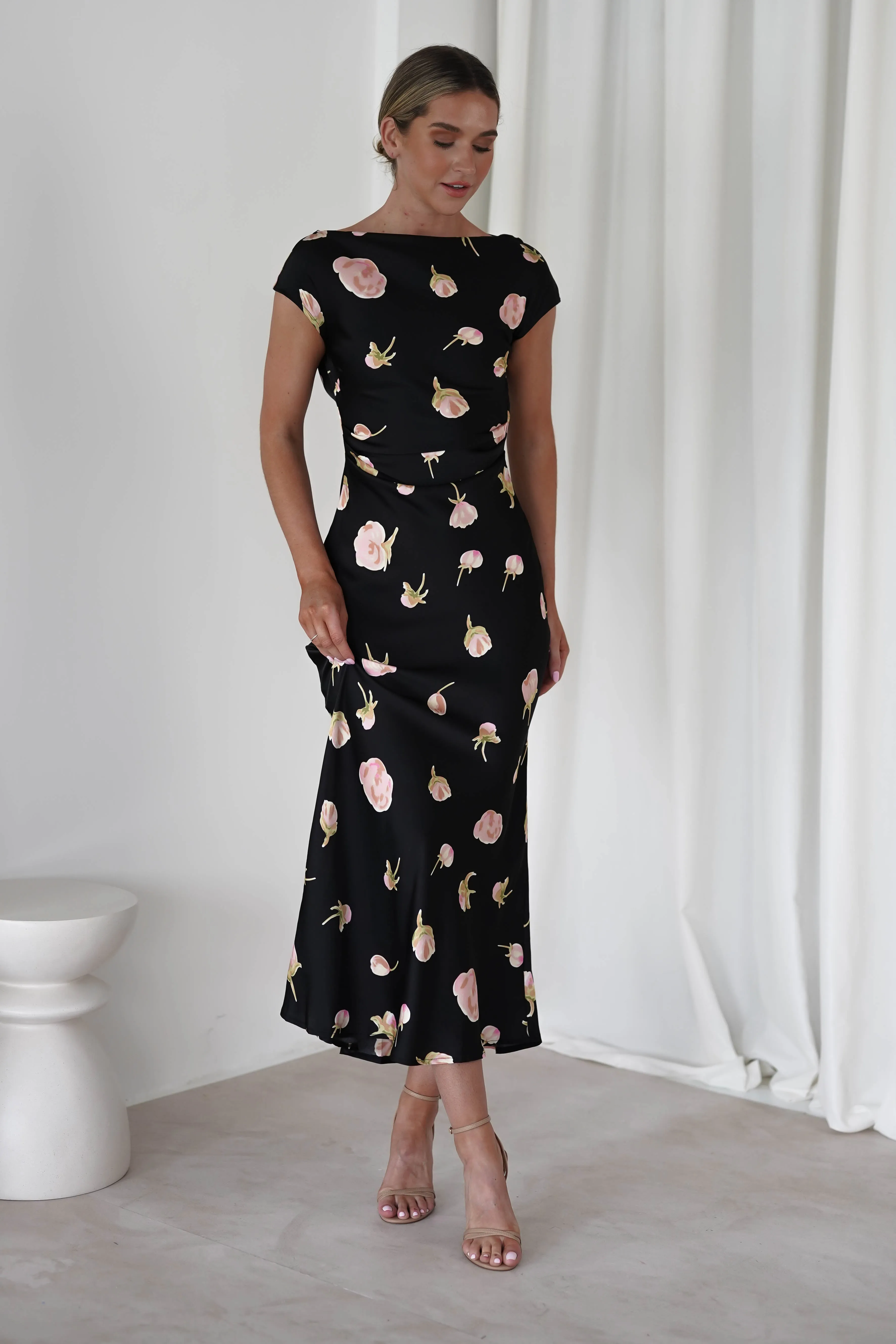 Hazel Soft Floral Maxi Dress | Black