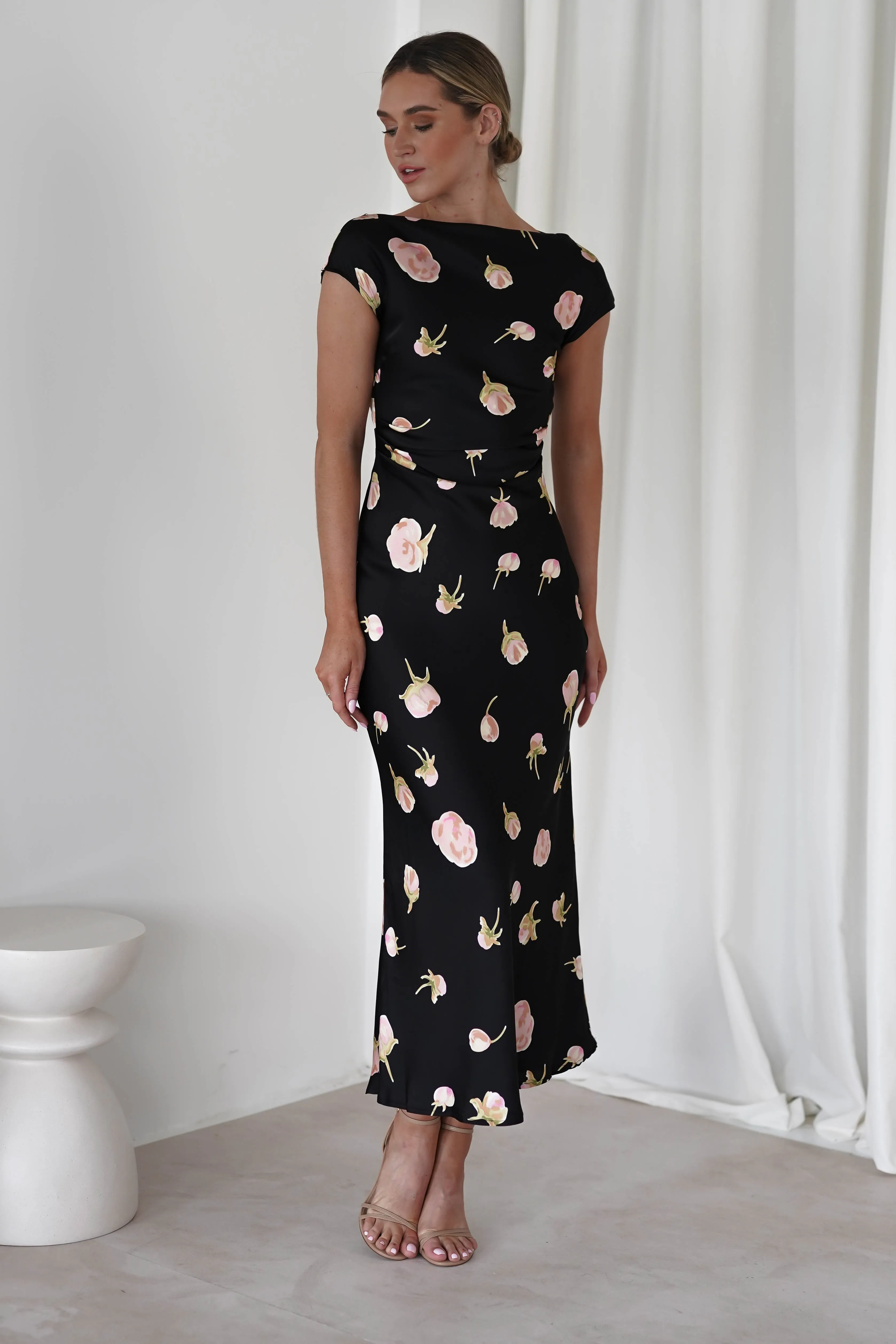 Hazel Soft Floral Maxi Dress | Black