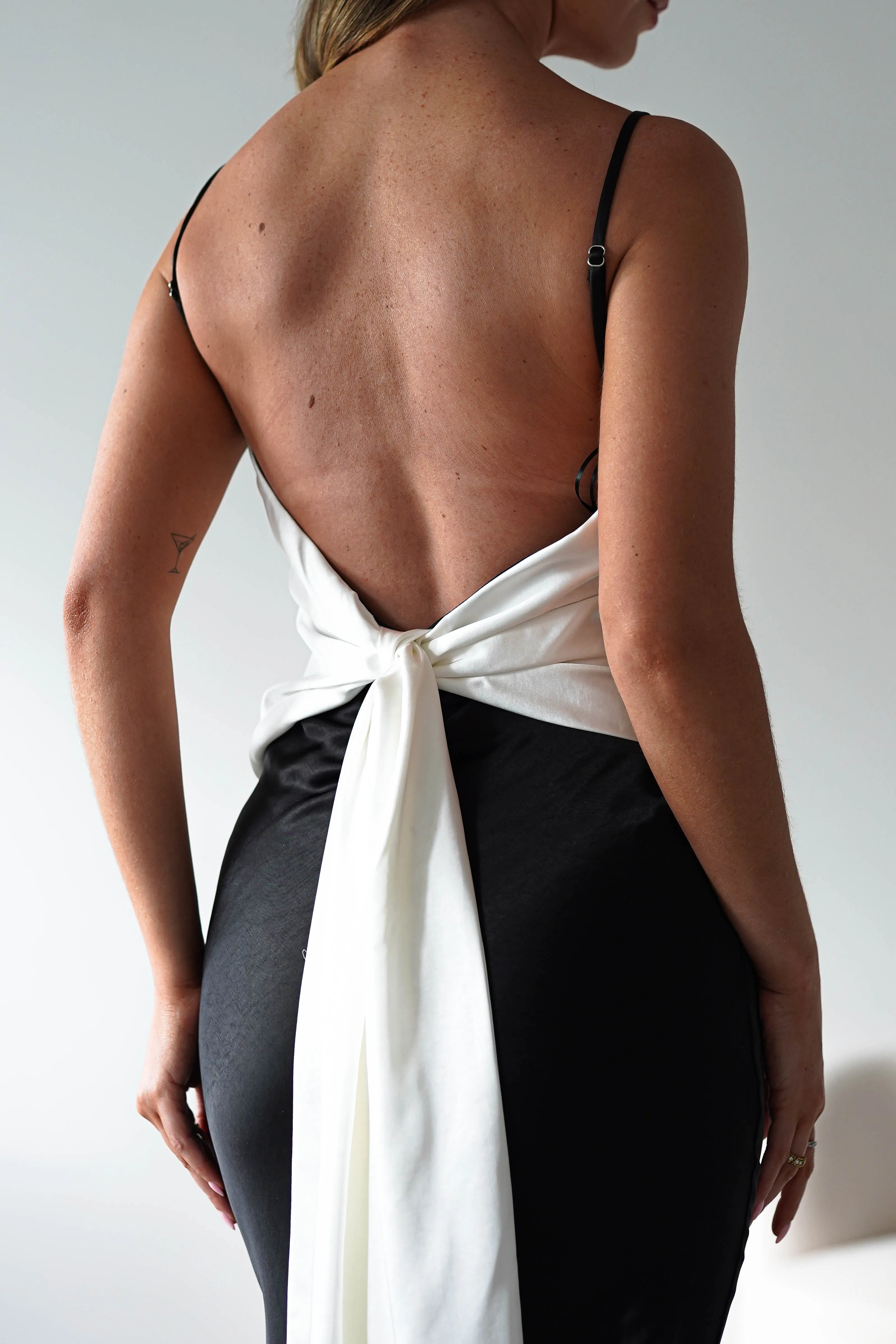 Hermie Silky Satin Maxi Dress | Black/White